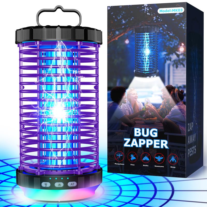 Bug Zapper Outdoor, 2026 Upgraded 3 in 1 Rechargeable Bug Zapper with 5000mAh Battery & LED Night Light