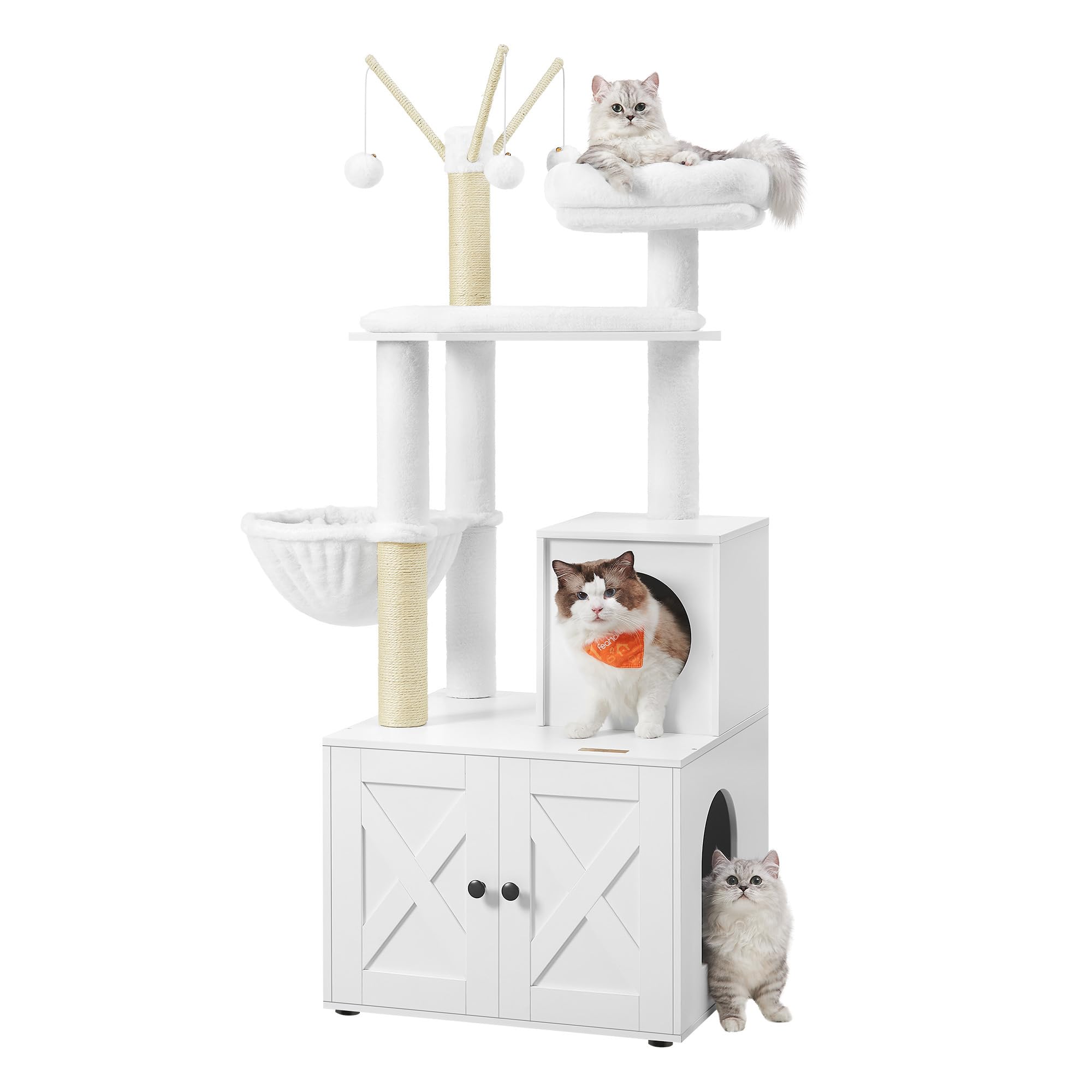 Feandrea Cat Tree with Litter Box Enclosure, 59-Inch Modern Cat Tower, 2-in-1 Condo with Scratching Posts, Washable Removable Cushion