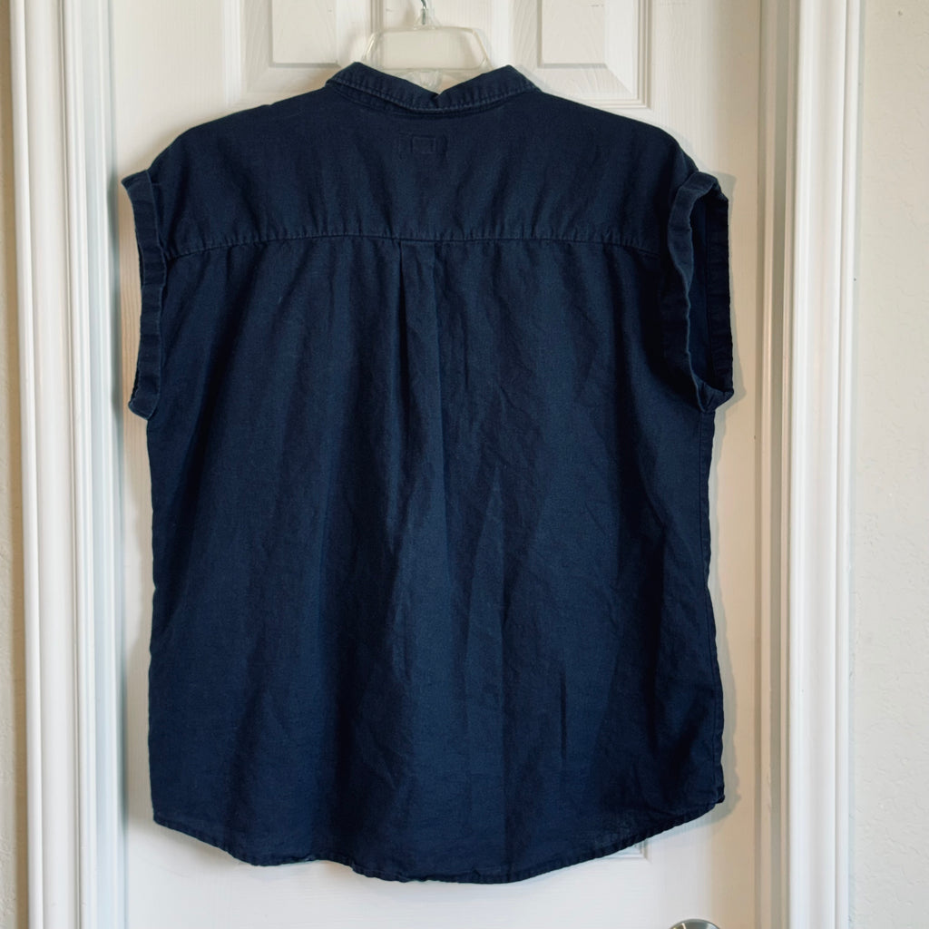 Basic Editions Navy Blue Button-Down Cap Sleeve Shirt