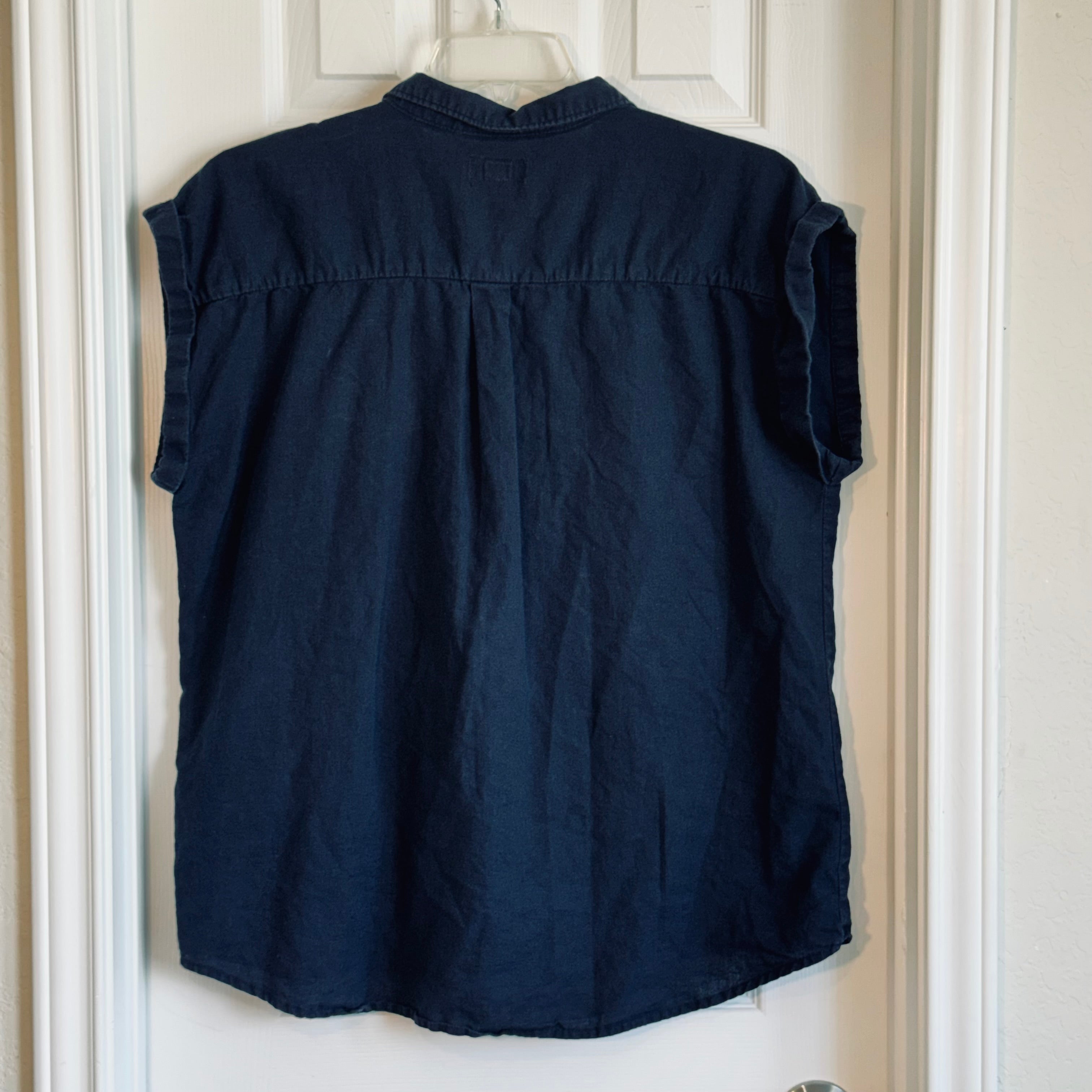 Basic Editions Navy Blue Button-Down Cap Sleeve Shirt