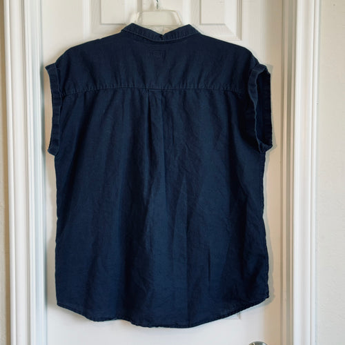 Basic Editions Navy Blue Button-Down Cap Sleeve Shirt