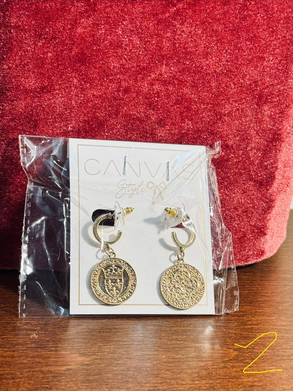 Canvas Style Gold Fleur-de-Lis & Crown Medallion Drop Hoop Earrings – NWT