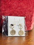 Canvas Style Gold Fleur-de-Lis & Crown Medallion Drop Hoop Earrings – NWT