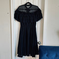 Vintage Black Ruffled Midi Dress with Sheer Yoke
