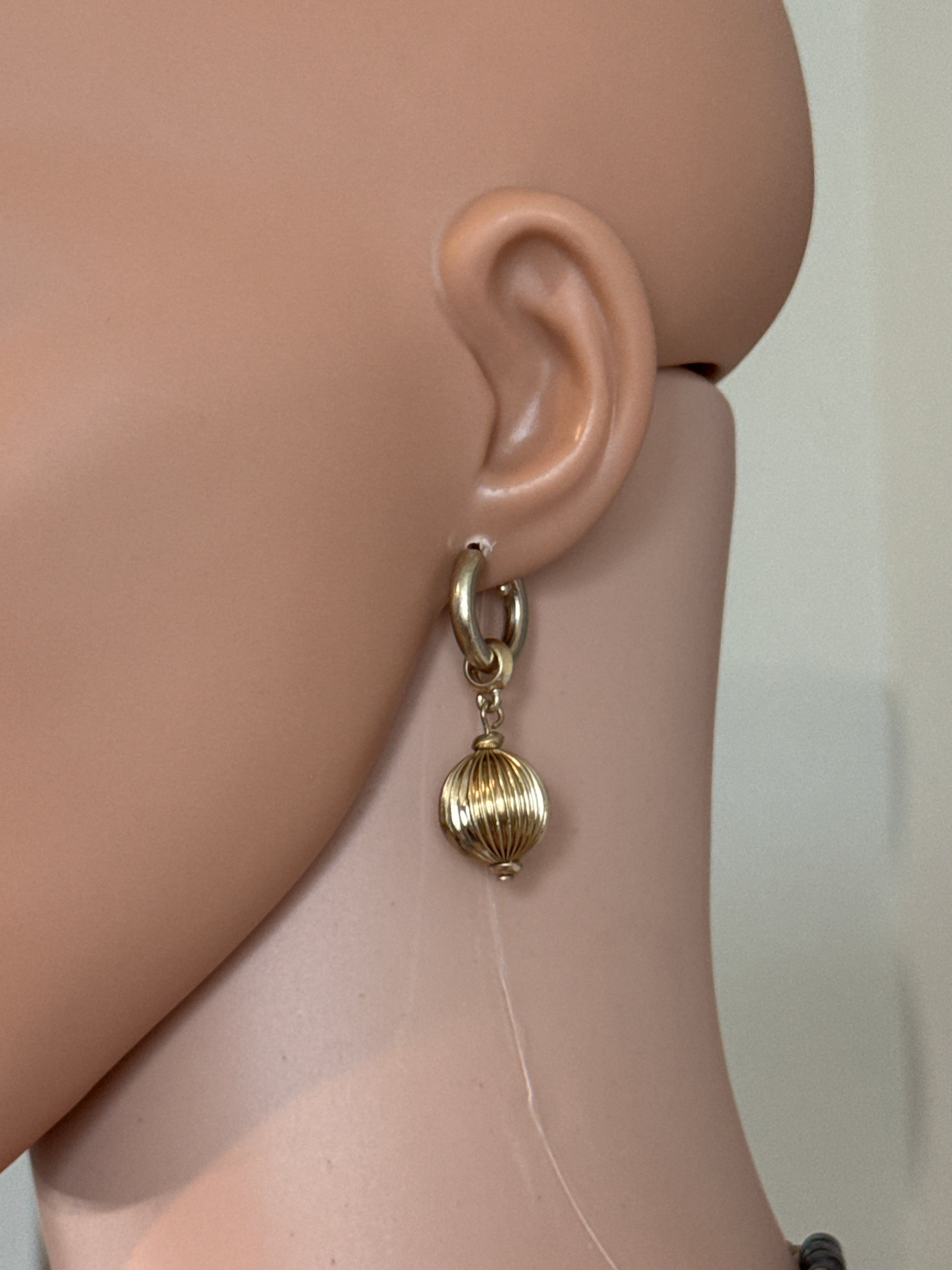 Canvas Style Co. Gold Single Ribbed Melon Ball Drop Hoop Earrings - NIP/NWT