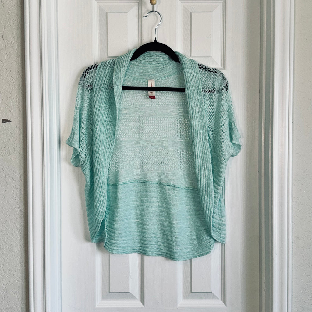 No Boundaries Mint Open-Front Short Sleeve Shrug