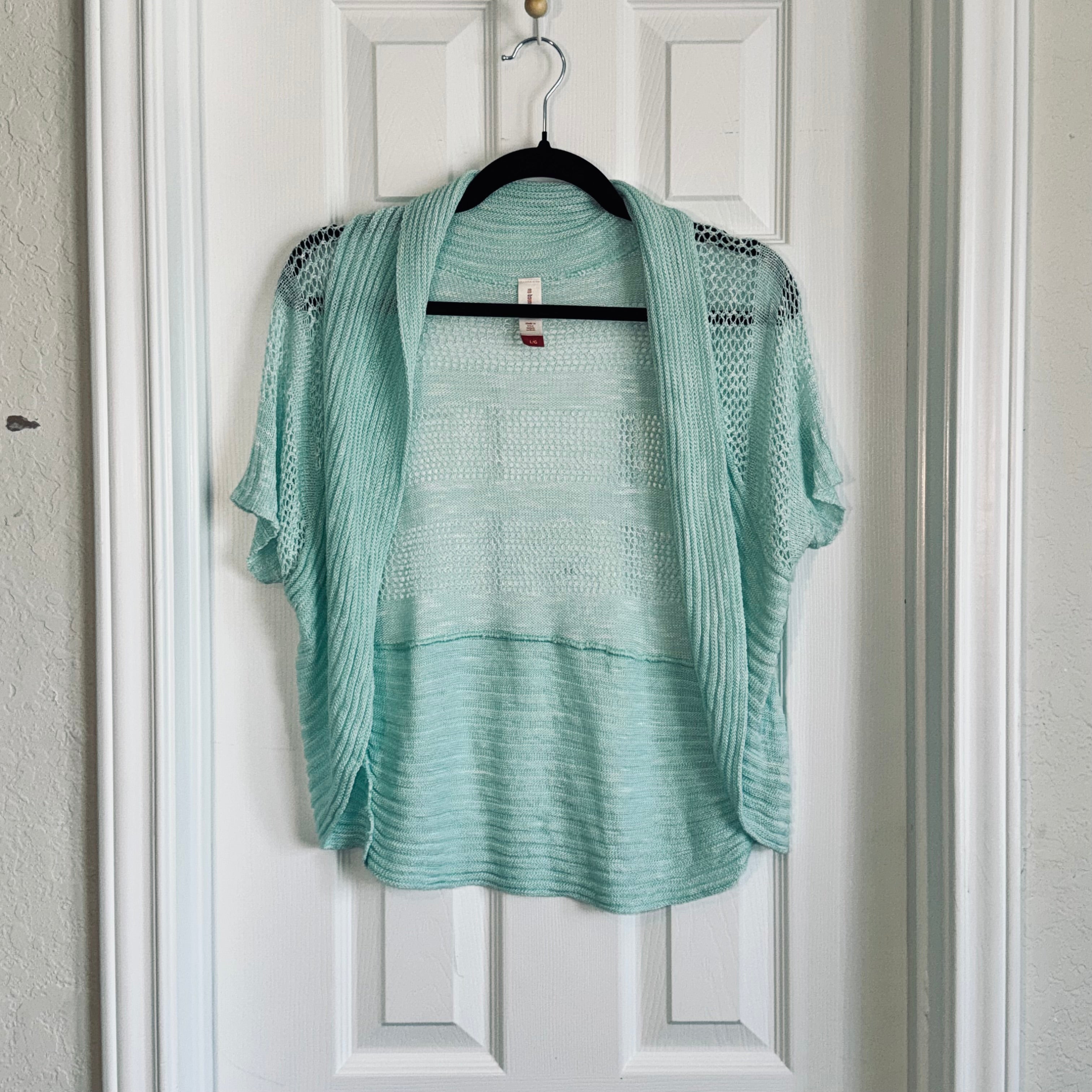 No Boundaries Mint Open-Front Short Sleeve Shrug