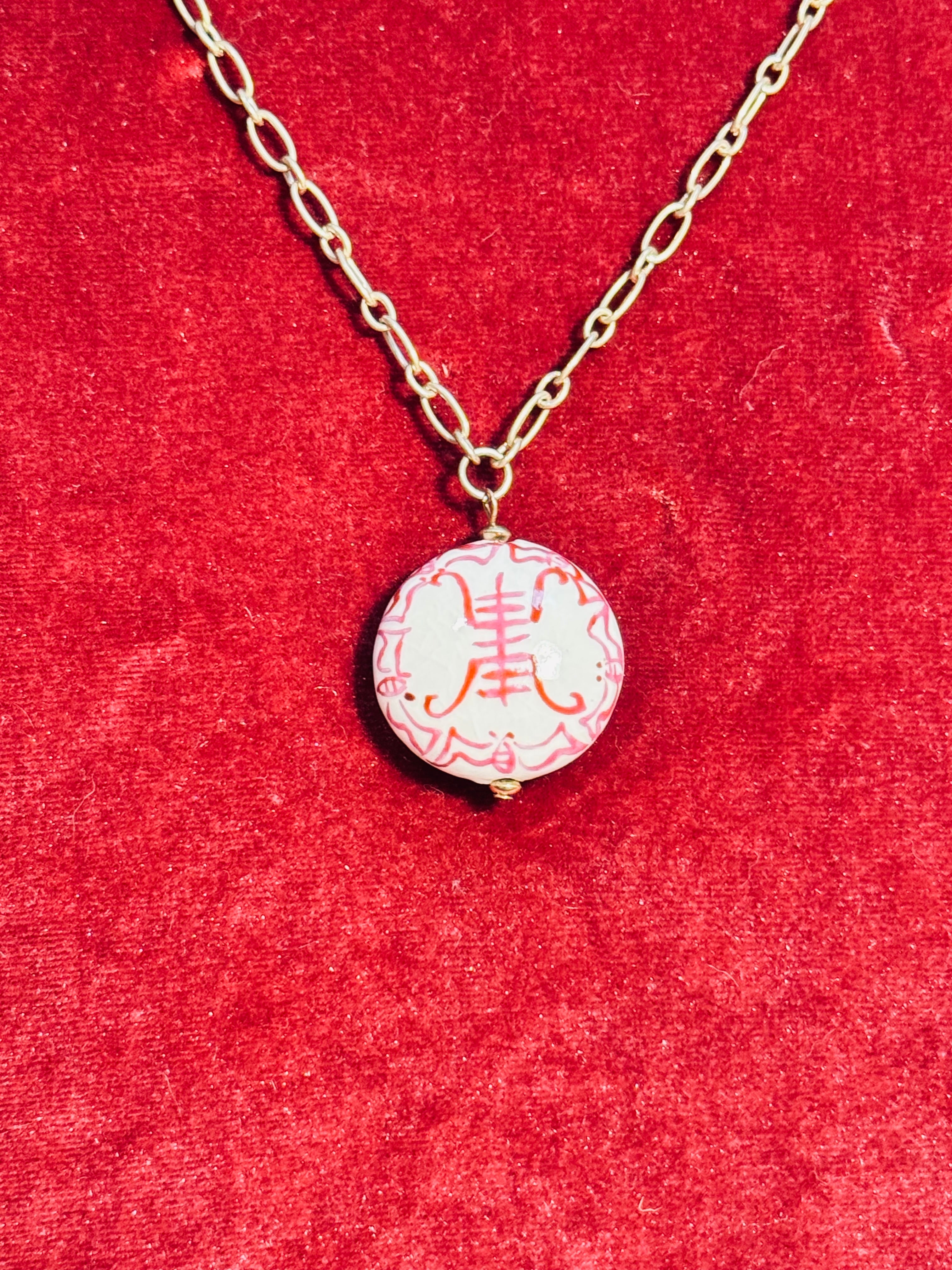 Canvas Style Chinoiserie Porcelain Bead Pendant Necklace