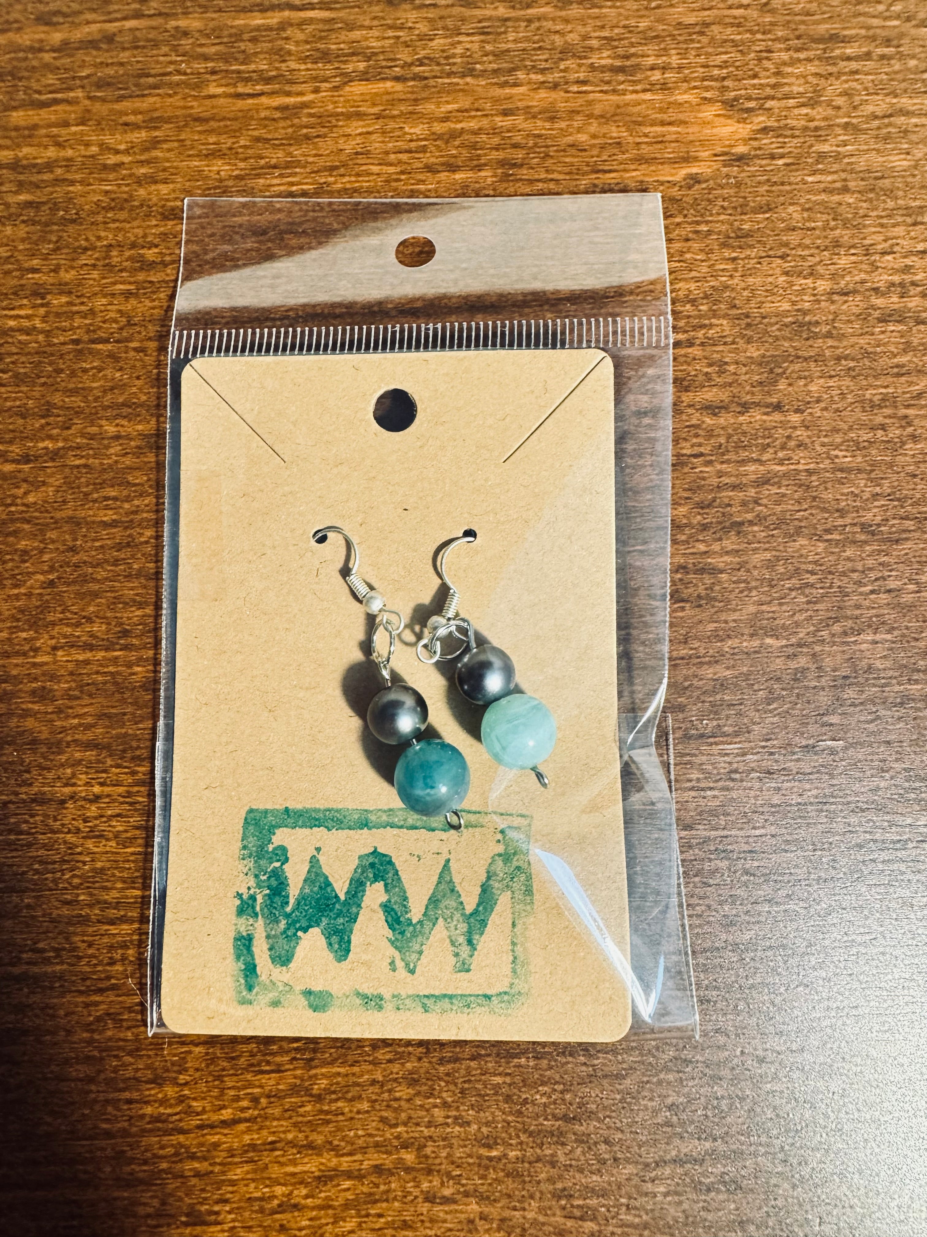 Handcrafted Pearl, Agate, & Aquamarine Quartz Statement Drop Dangle Earrings – Upcycled Eco-Friendly Jewelry