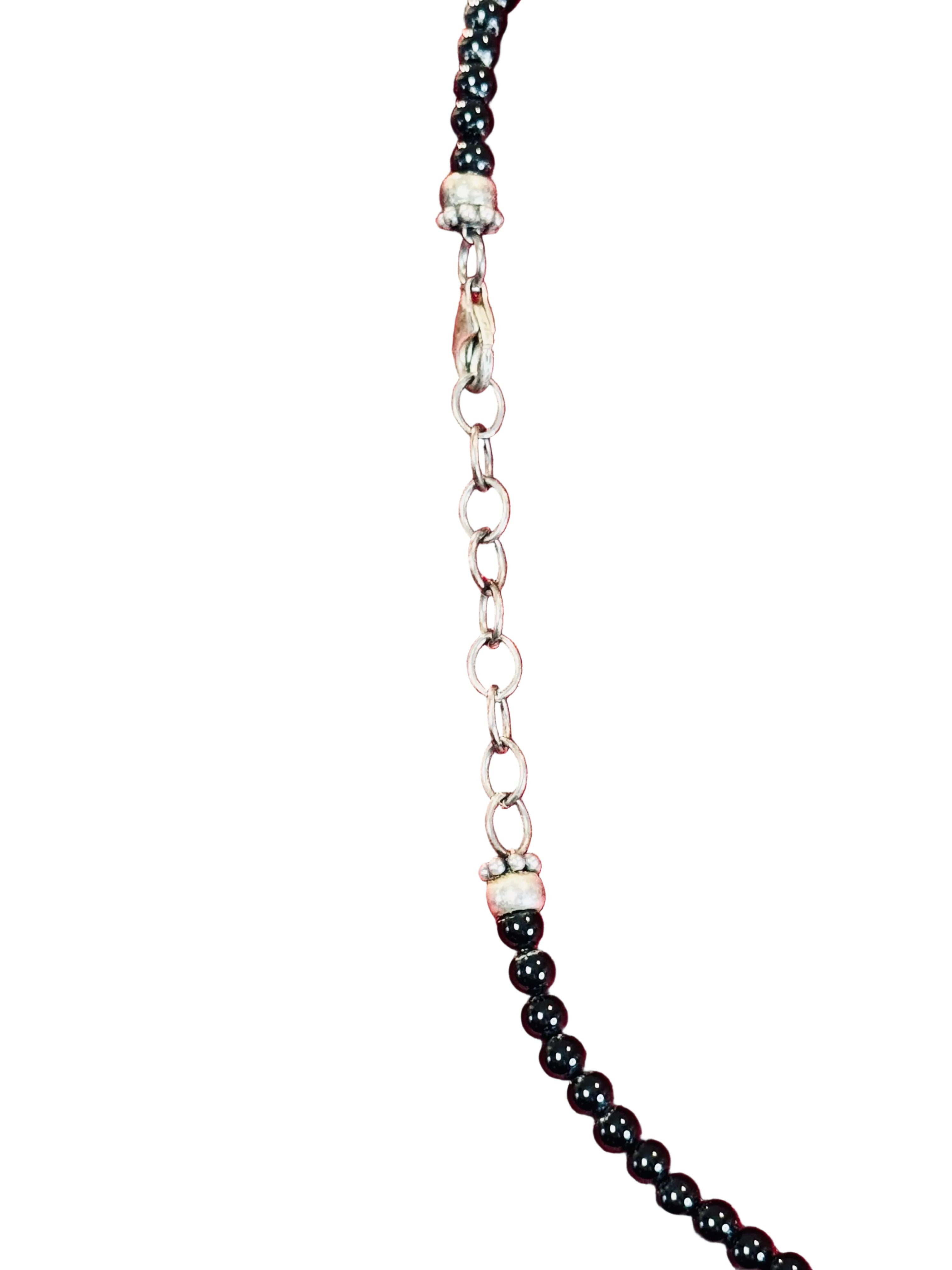 Vintage Sterling Silver Smoky Quartz Faceted Nugget Necklace – Black Spinel & Hematite Accents