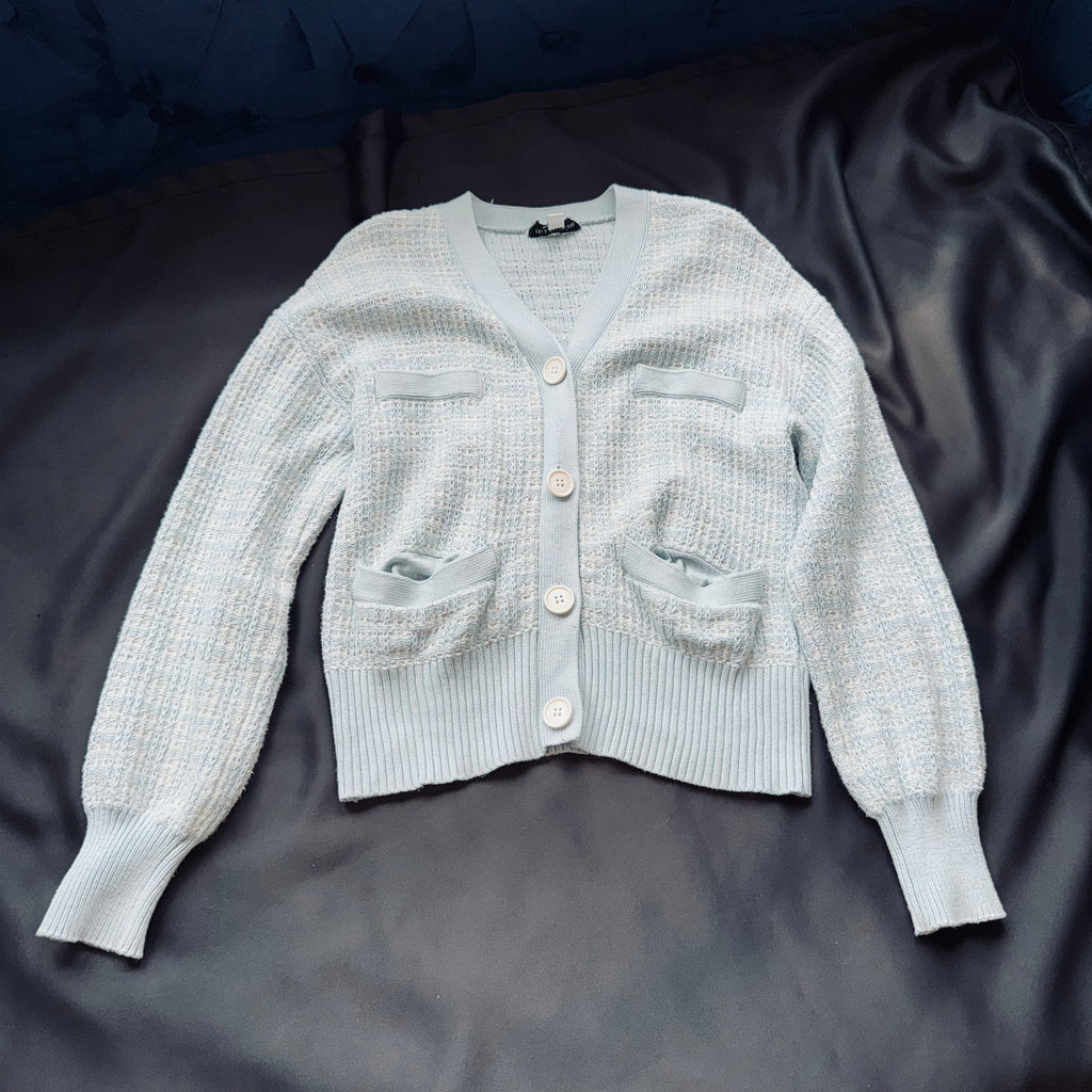 Pastel Blue Button-Front Women's Knit Cardigan