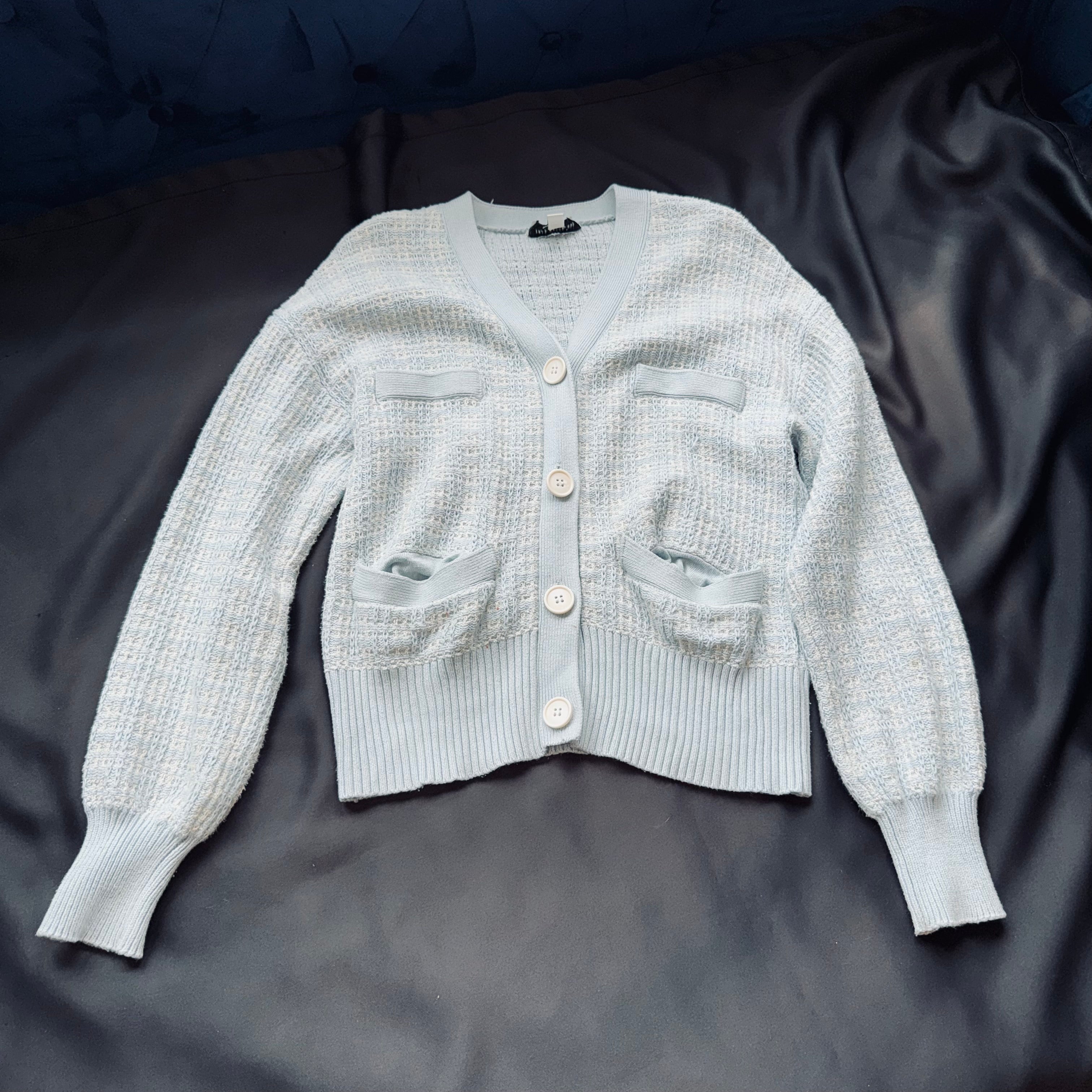 Pastel Blue Button-Front Women's Knit Cardigan