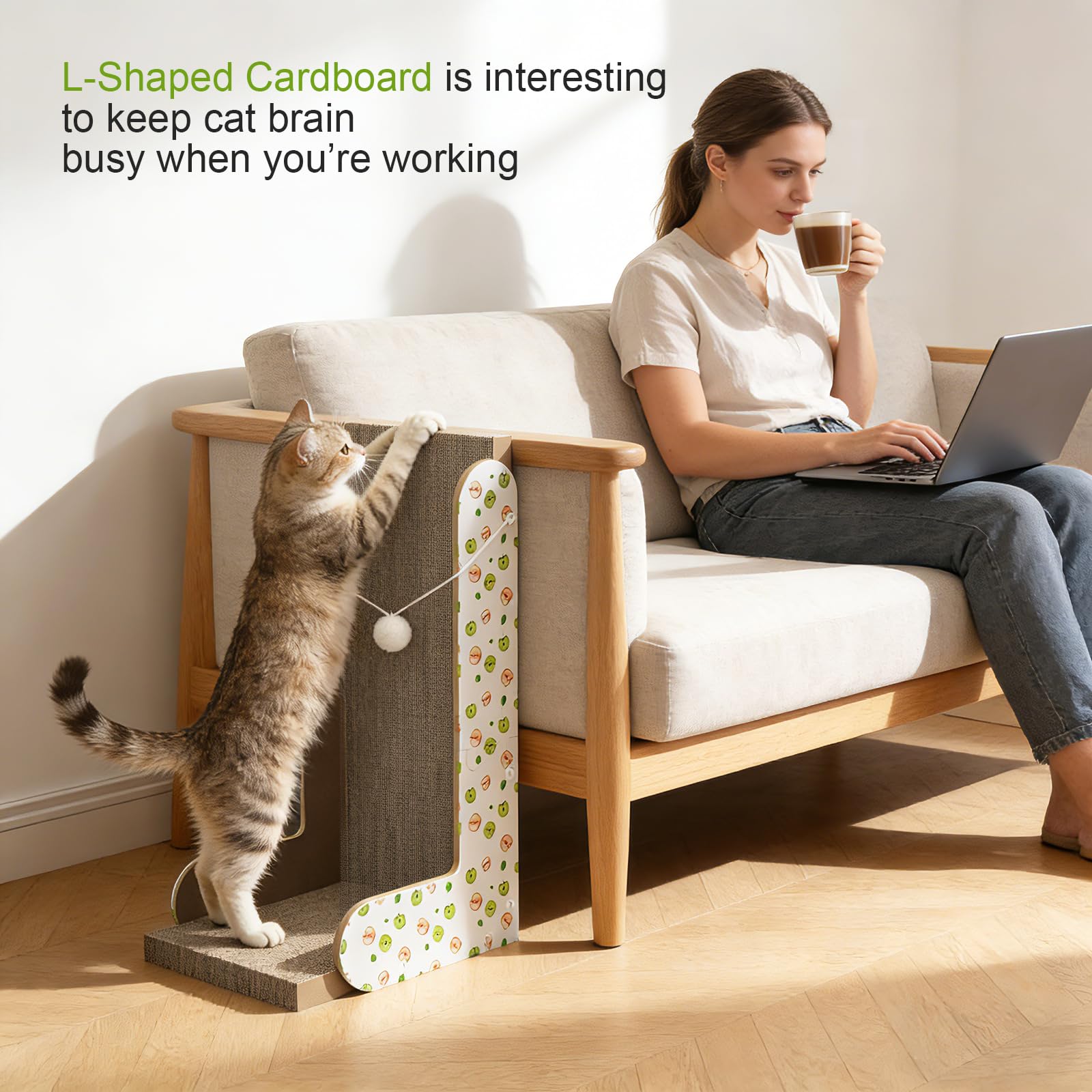 TIMHAKA Cat Scratching Board, Corrugate Cat Scratcher for Indoor Cats with Catnip, Cat Scratch Pad with Premium Scratch Textures Design, Cardboard Cat Scratcher with Double-Sided Usability