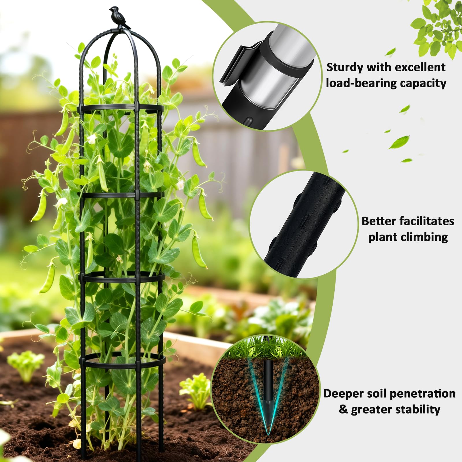 Garden Obelisk Trellis for Climbing Plants Outdoor, Tomato Cage, Rose, Flowers, Grape, Pea, Cucumber Trellis, Rustproof Plastic Coated Metal Plant Support Trellis for Potted Plants