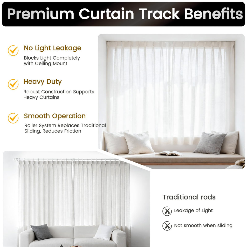 Aluminum Ceiling Curtain Track Set with 3 Types of Hooks, Adjustable Ceiling/Wall Mount Room Divider Curtain Rail System for Living Room, Bedroom