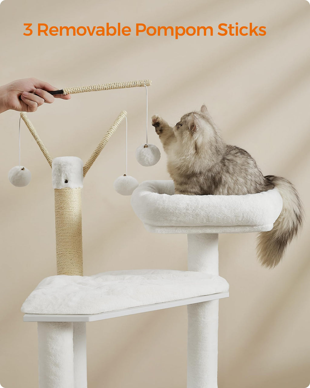 Feandrea Cat Tree with Litter Box Enclosure, 59-Inch Modern Cat Tower, 2-in-1 Condo with Scratching Posts, Washable Removable Cushion