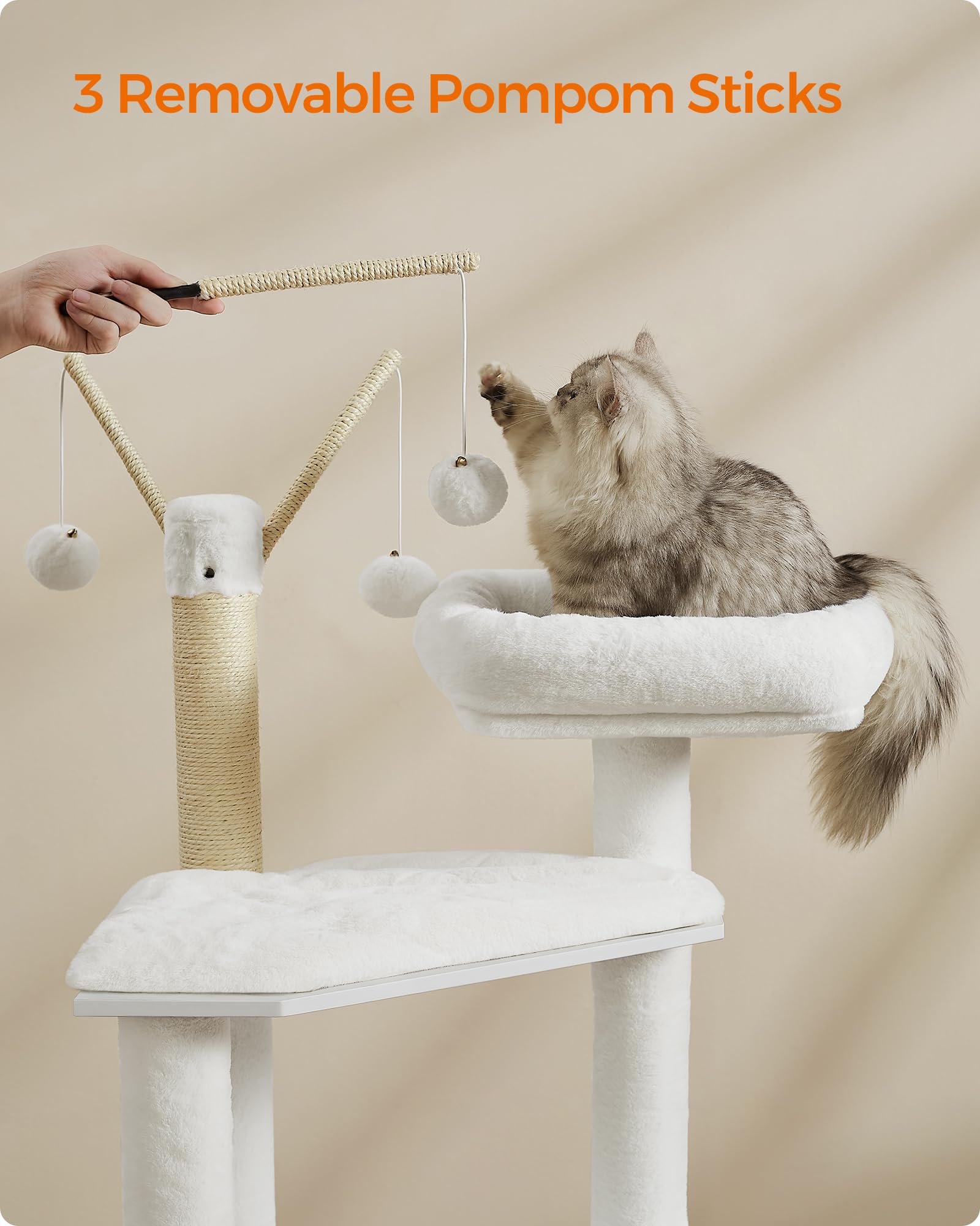Feandrea Cat Tree with Litter Box Enclosure, 59-Inch Modern Cat Tower, 2-in-1 Condo with Scratching Posts, Washable Removable Cushion