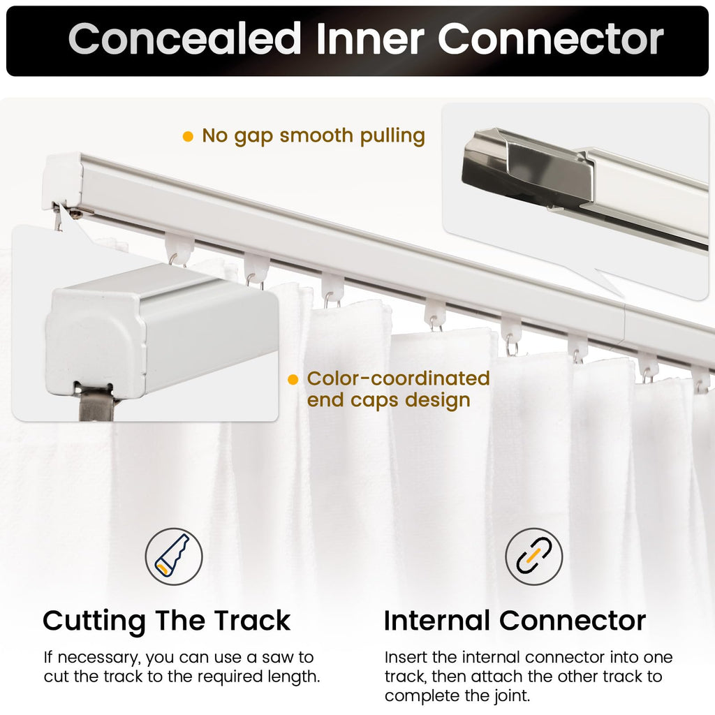 Aluminum Ceiling Curtain Track Set with 3 Types of Hooks, Adjustable Ceiling/Wall Mount Room Divider Curtain Rail System for Living Room, Bedroom