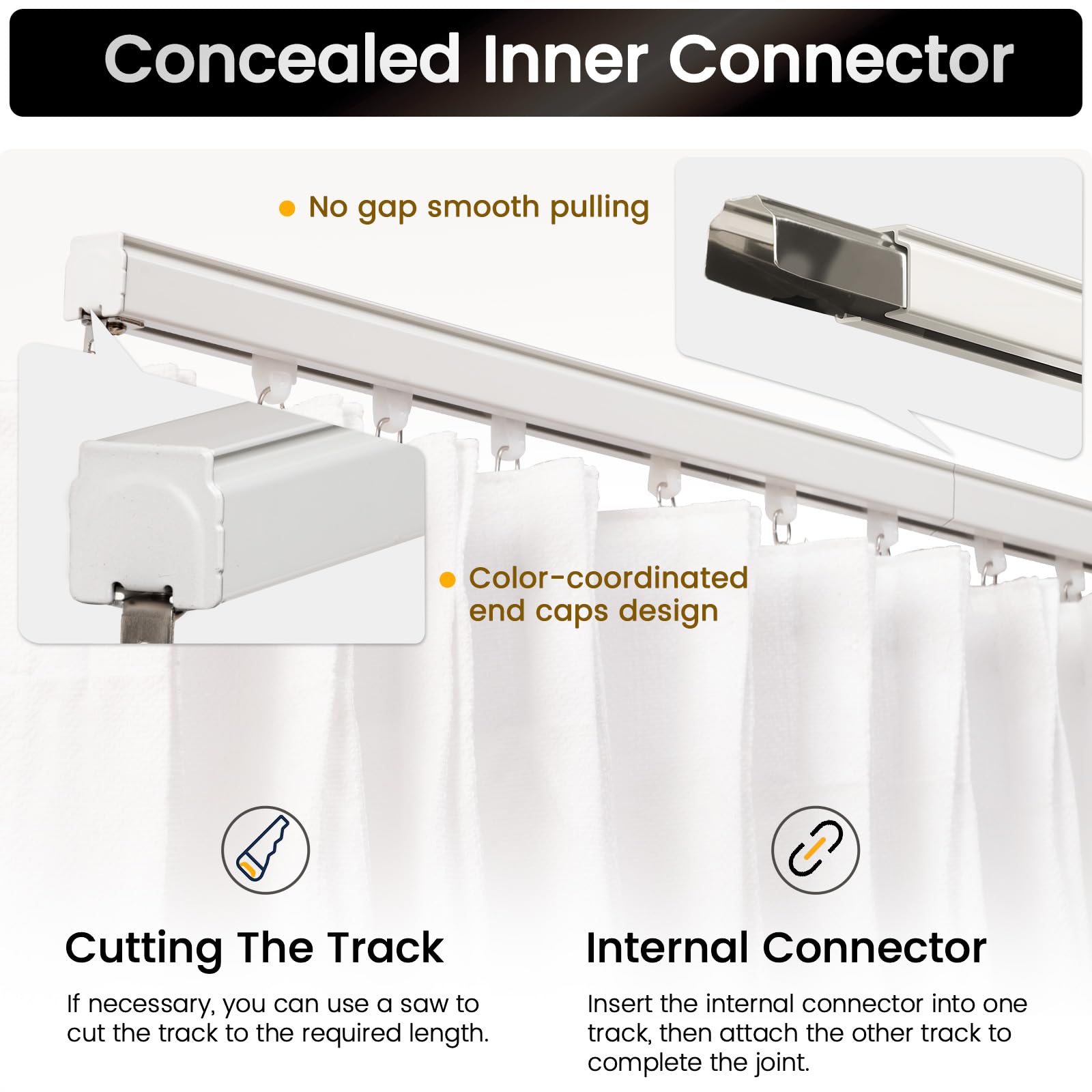 Aluminum Ceiling Curtain Track Set with 3 Types of Hooks, Adjustable Ceiling/Wall Mount Room Divider Curtain Rail System for Living Room, Bedroom