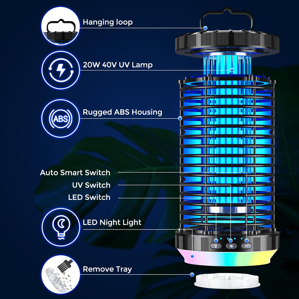 Bug Zapper Outdoor, 2026 Upgraded 3 in 1 Rechargeable Bug Zapper with 5000mAh Battery & LED Night Light