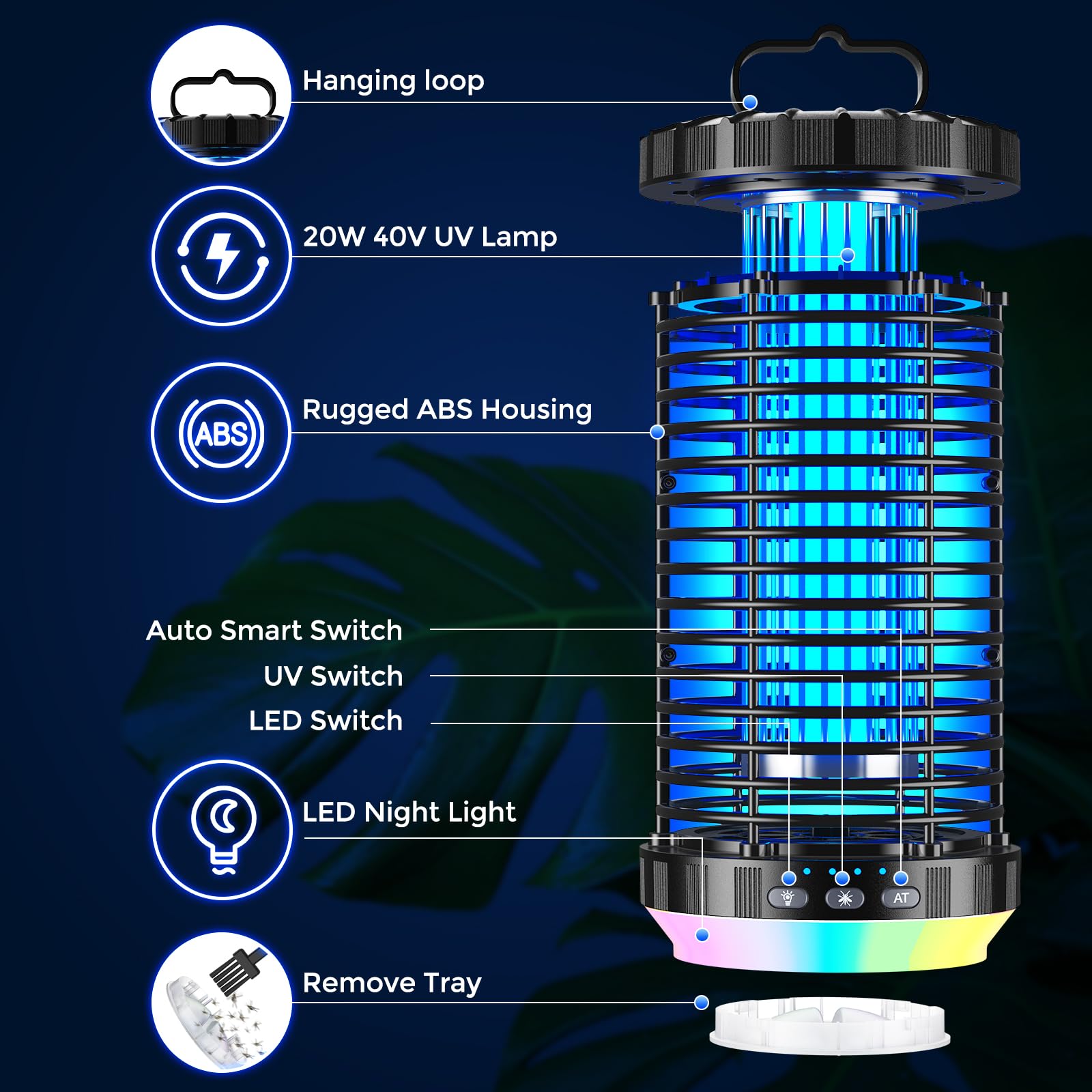 Bug Zapper Outdoor, 2026 Upgraded 3 in 1 Rechargeable Bug Zapper with 5000mAh Battery & LED Night Light