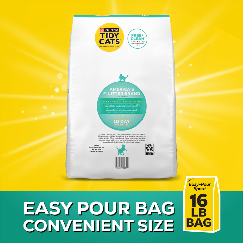 Purina Tidy Cats Unscented Cat Litter, Free & Clean Clumping Clay Cat Litter