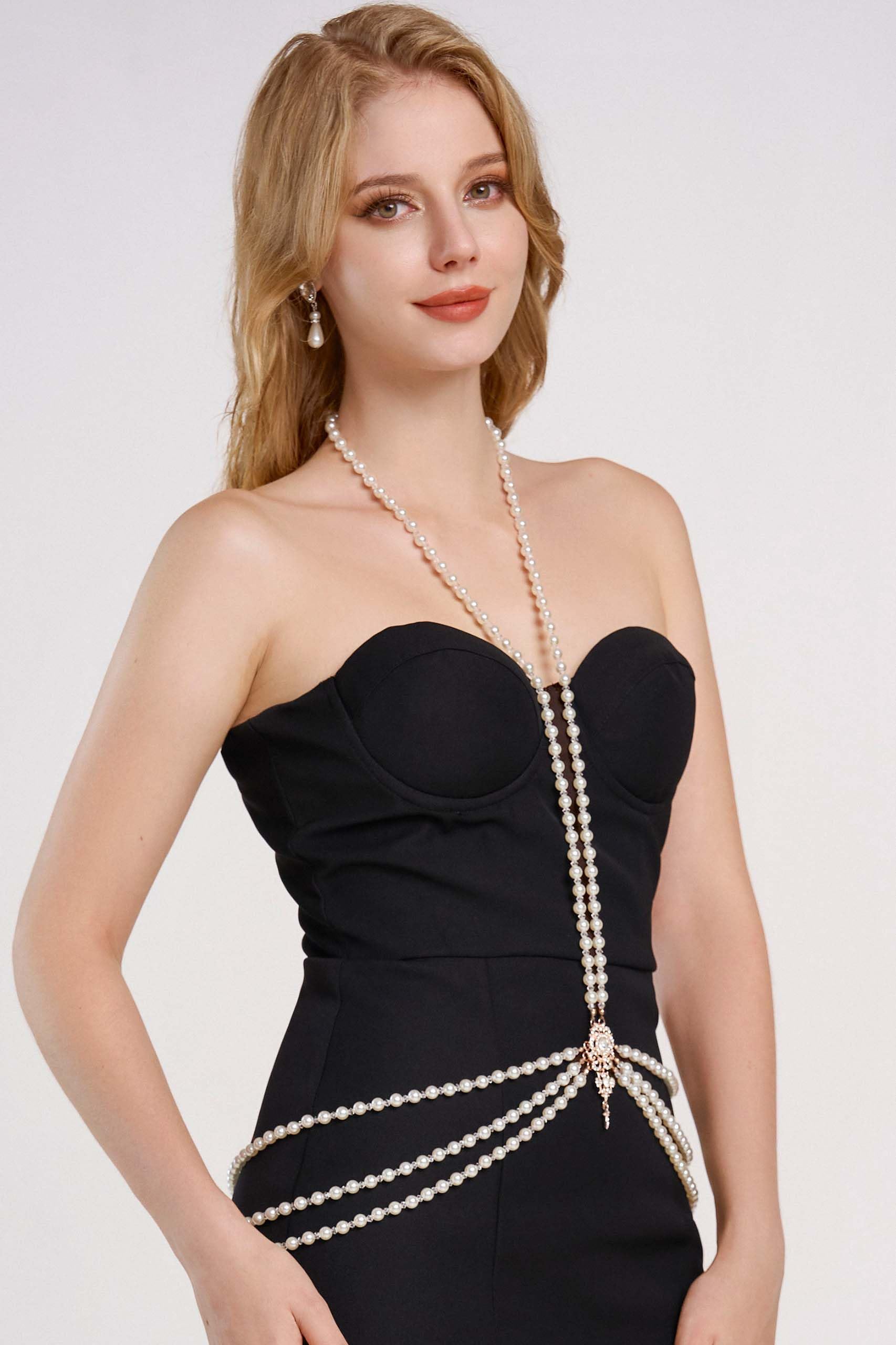 BABEYOND 1920s Pearl Body Chain for Evening Party Gatsby Imitation Pearl Chain for Flapper Costume