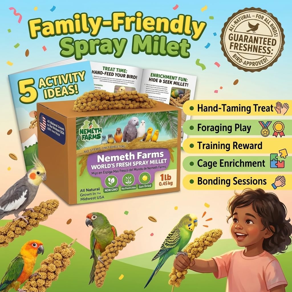 Nemeth Farms Spray Millet - Edible Tops Only, Non-GMO, Sun-Dried Natural Treat - Premium Millet Sprays for Parakeets, Budgies, Cockatiels, Lovebirds, Finches & Parrots