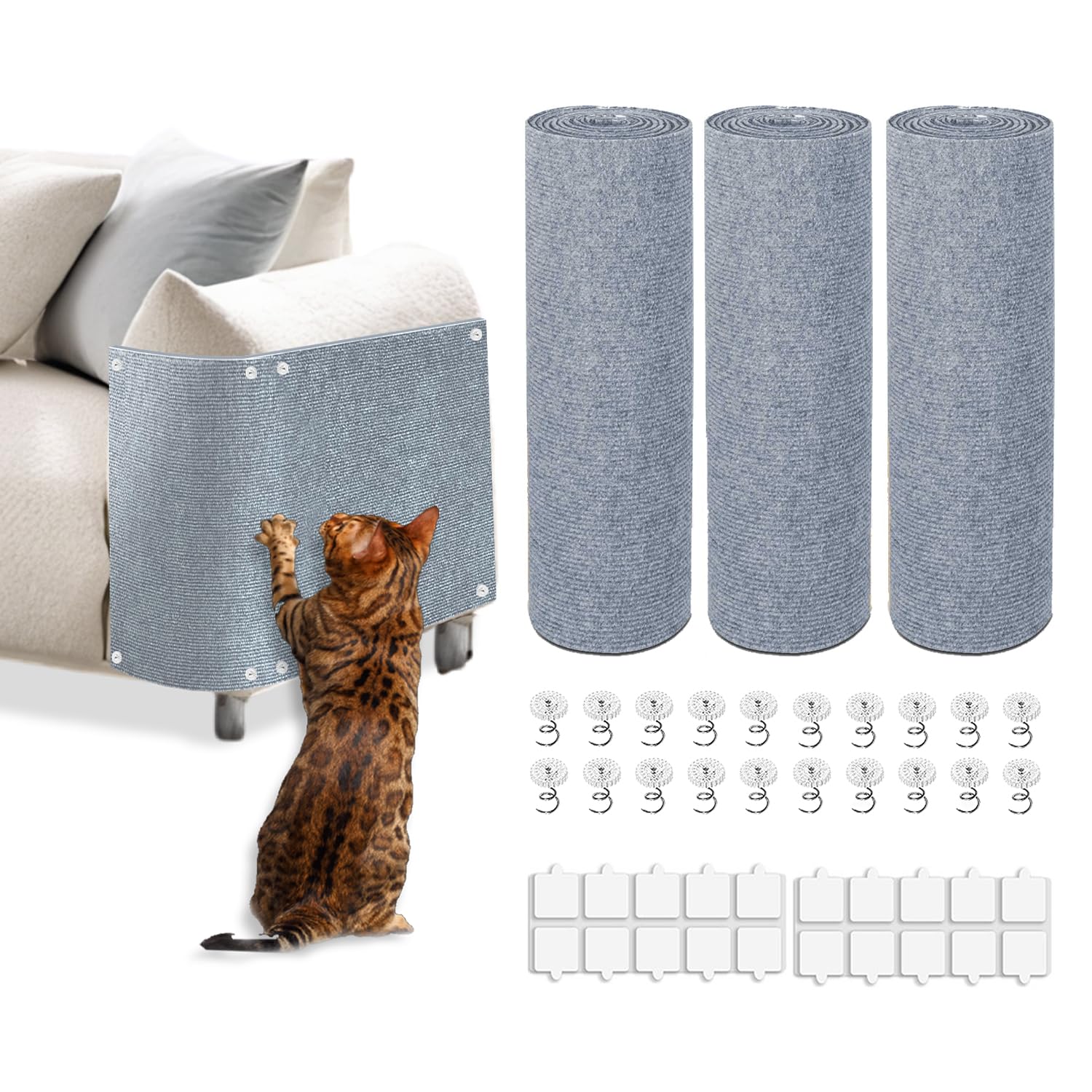 Cat Scratching Mat, 118.5"x15.9" Trimmable Self-Adhesive Cat Scratch Carpet, Couch Protector from Cats Claws, Furniture Corner Protectors for Cats, Indoor Furniture Protection for Chair