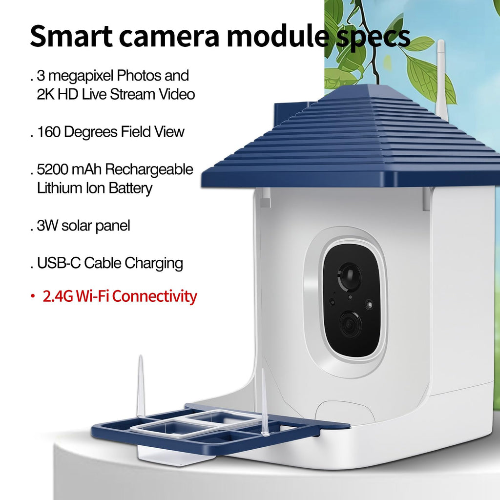 Smart Bird Feeder with Camera,AI Identify Species,Bird House with Solar Powered,Instant Arrival Alerts,2K Capture Video,Live View for Lover