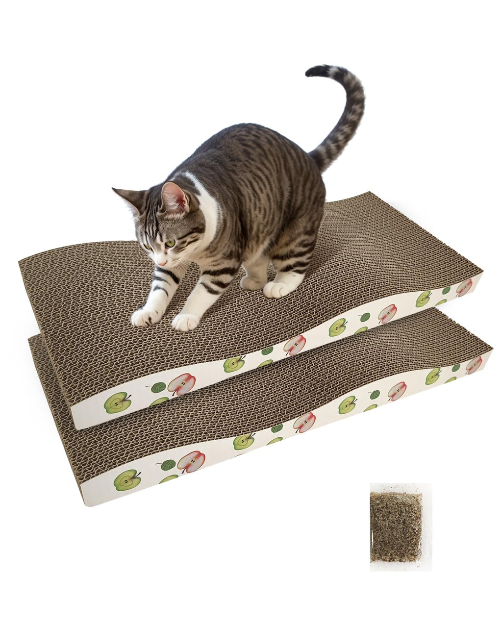 TIMHAKA Cat Scratching Board, Corrugate Cat Scratcher for Indoor Cats with Catnip, Cat Scratch Pad with Premium Scratch Textures Design, Cardboard Cat Scratcher with Double-Sided Usability