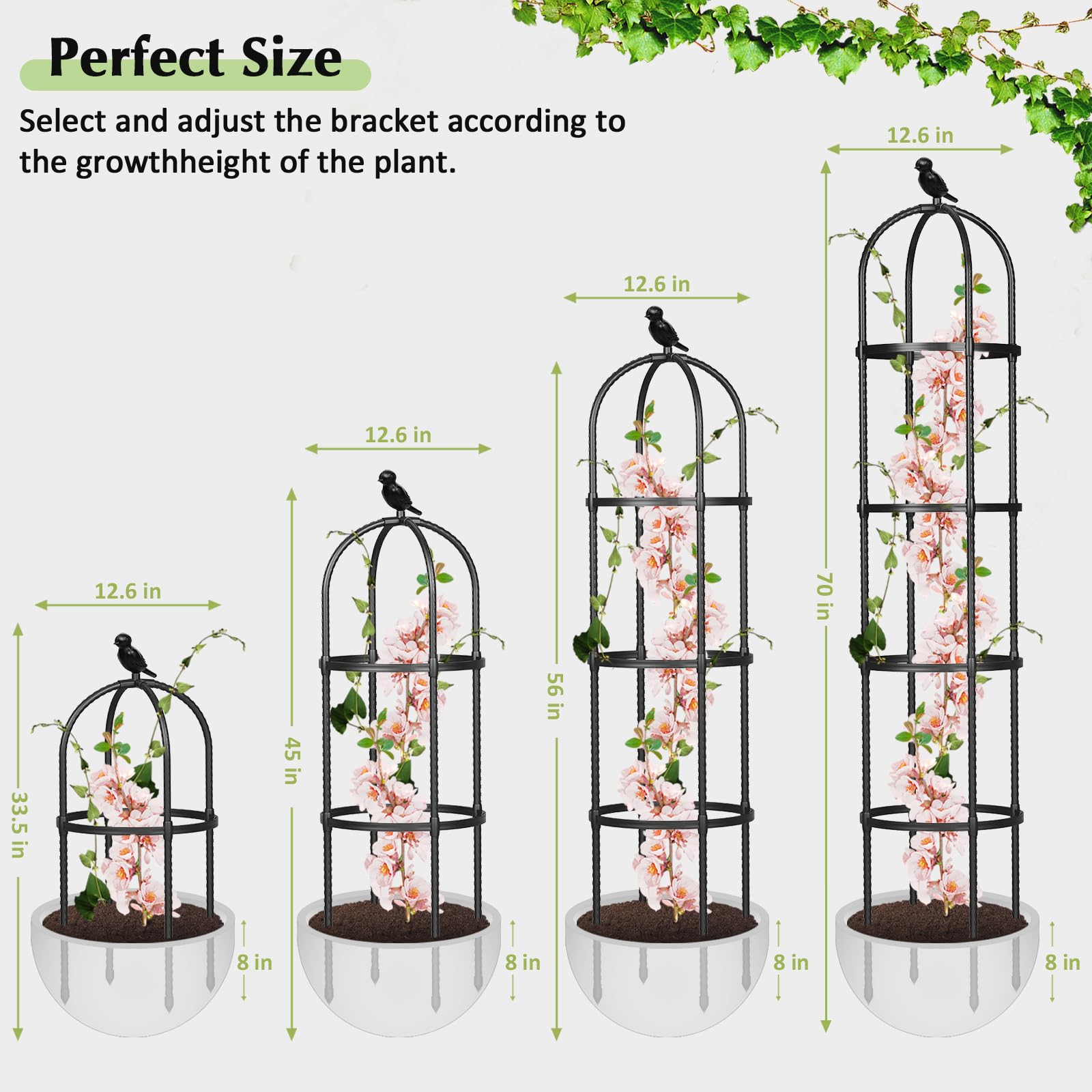 Garden Obelisk Trellis for Climbing Plants Outdoor, Tomato Cage, Rose, Flowers, Grape, Pea, Cucumber Trellis, Rustproof Plastic Coated Metal Plant Support Trellis for Potted Plants
