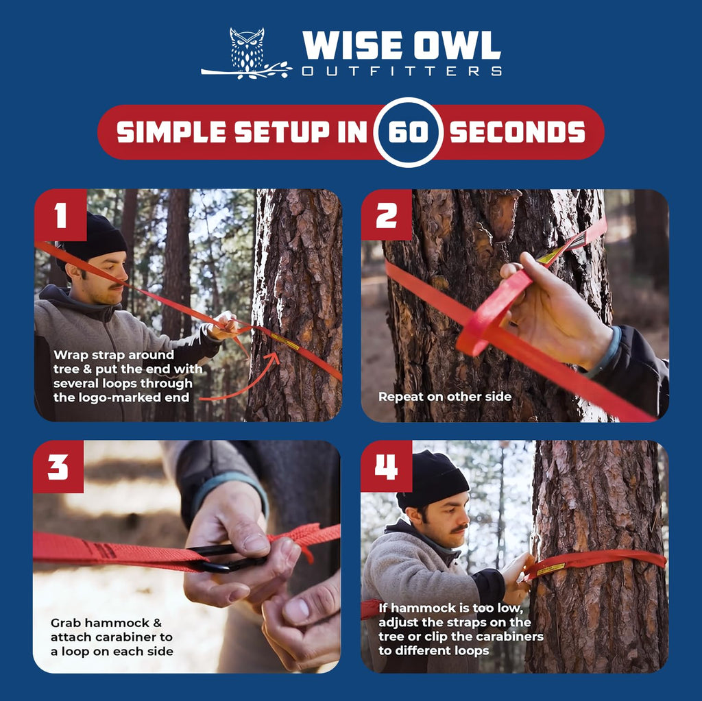 Wise Owl Outfitters Camping Hammock – 500lbs Portable Hammock with Tree Straps - Travel, Backpacking, Hiking, Outdoors Camping Gear - Single or Double