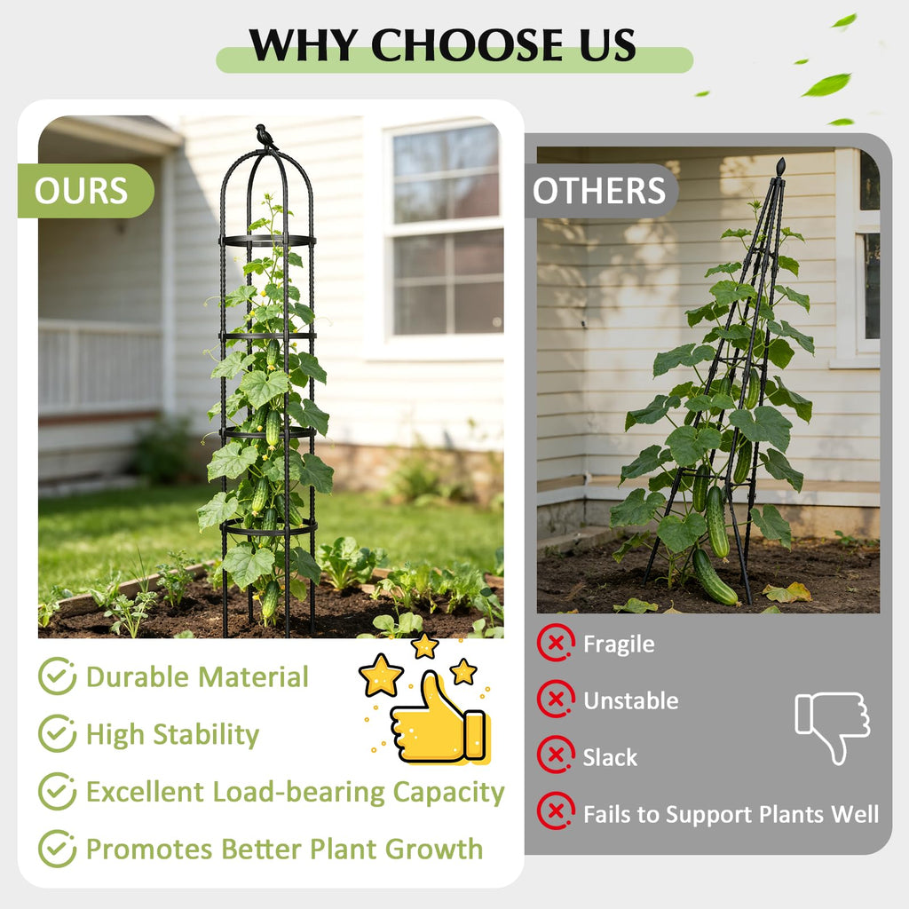 Garden Obelisk Trellis for Climbing Plants Outdoor, Tomato Cage, Rose, Flowers, Grape, Pea, Cucumber Trellis, Rustproof Plastic Coated Metal Plant Support Trellis for Potted Plants