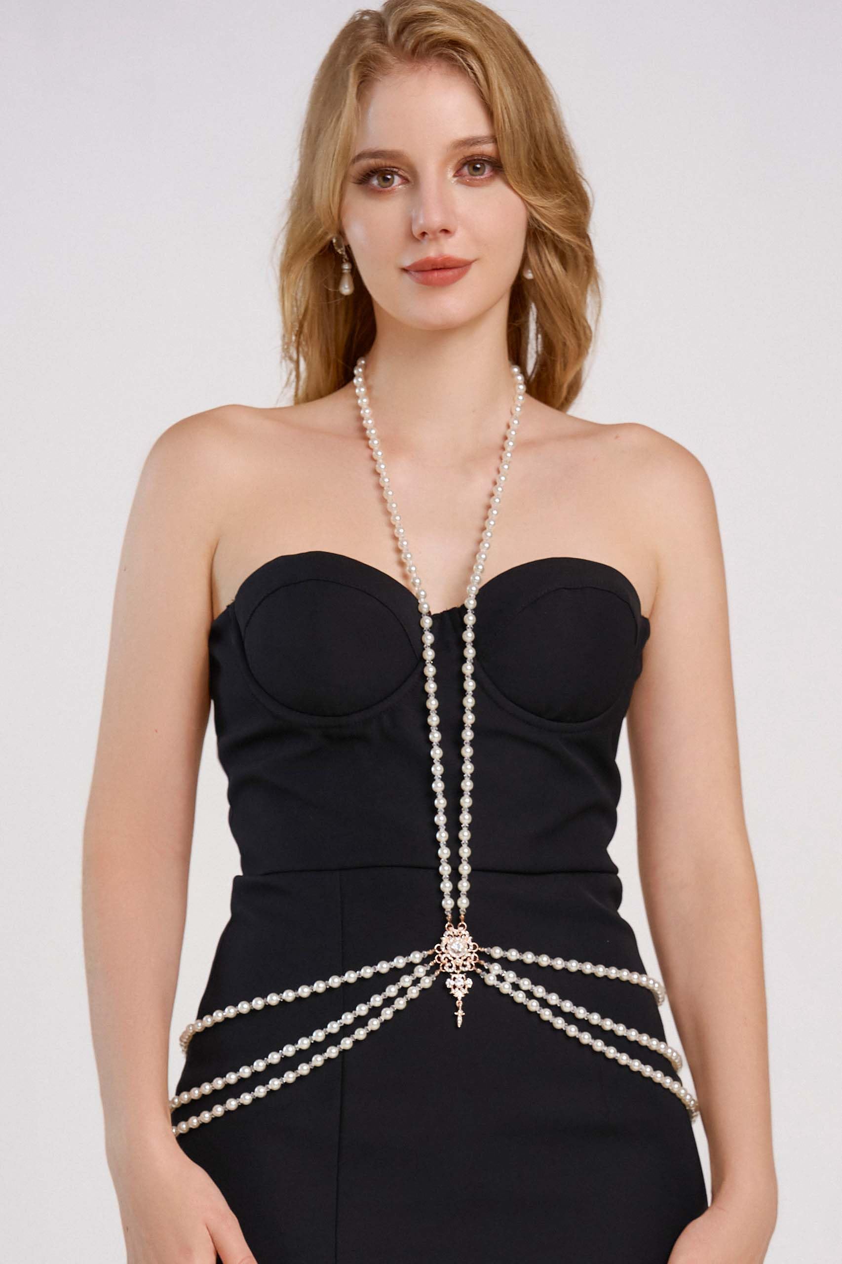 BABEYOND 1920s Pearl Body Chain for Evening Party Gatsby Imitation Pearl Chain for Flapper Costume