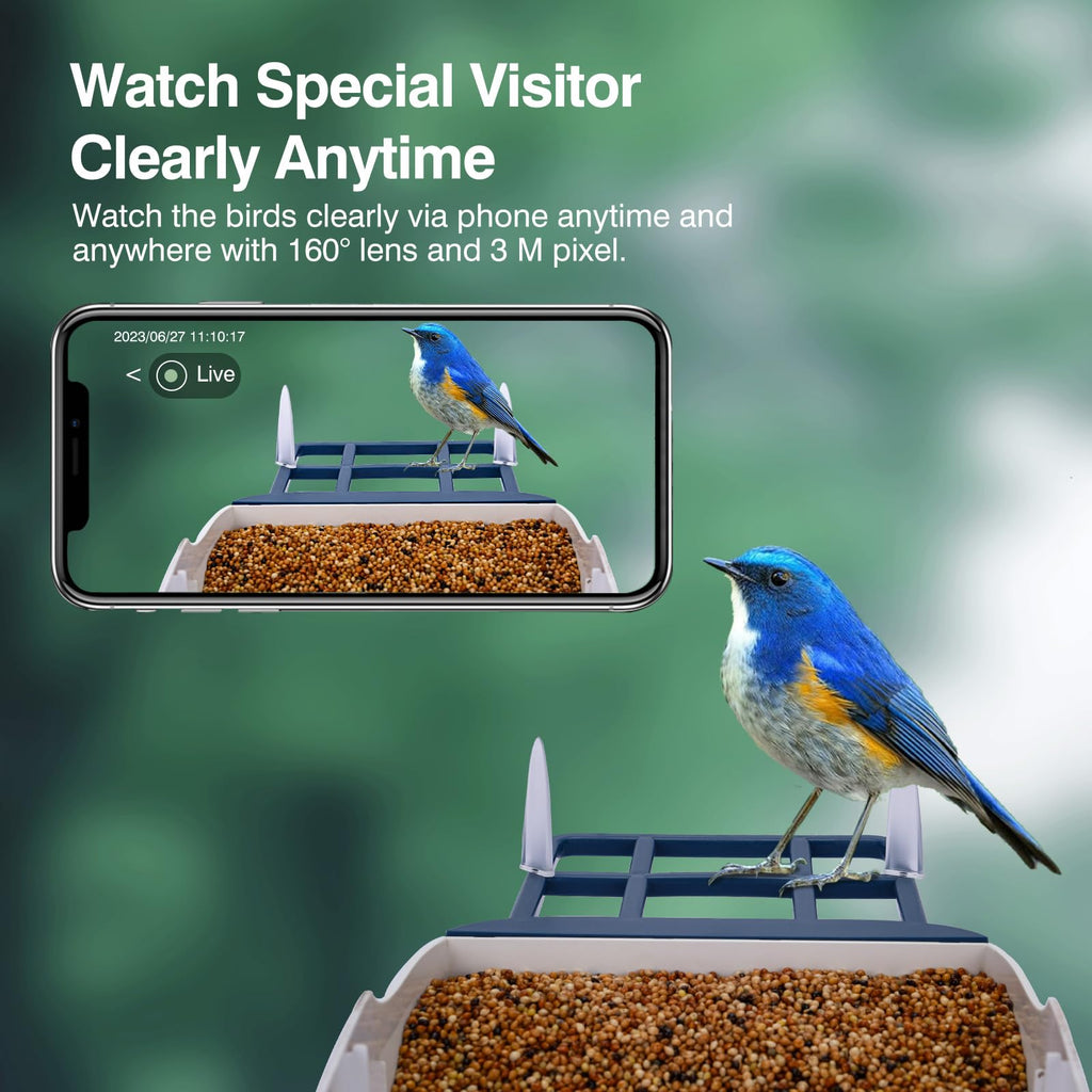 Smart Bird Feeder with Camera,AI Identify Species,Bird House with Solar Powered,Instant Arrival Alerts,2K Capture Video,Live View for Lover