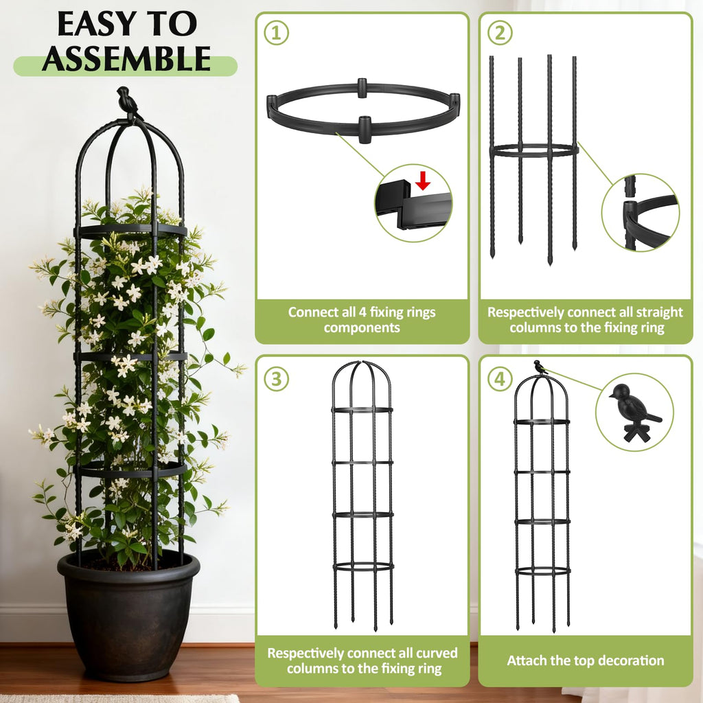 Garden Obelisk Trellis for Climbing Plants Outdoor, Tomato Cage, Rose, Flowers, Grape, Pea, Cucumber Trellis, Rustproof Plastic Coated Metal Plant Support Trellis for Potted Plants