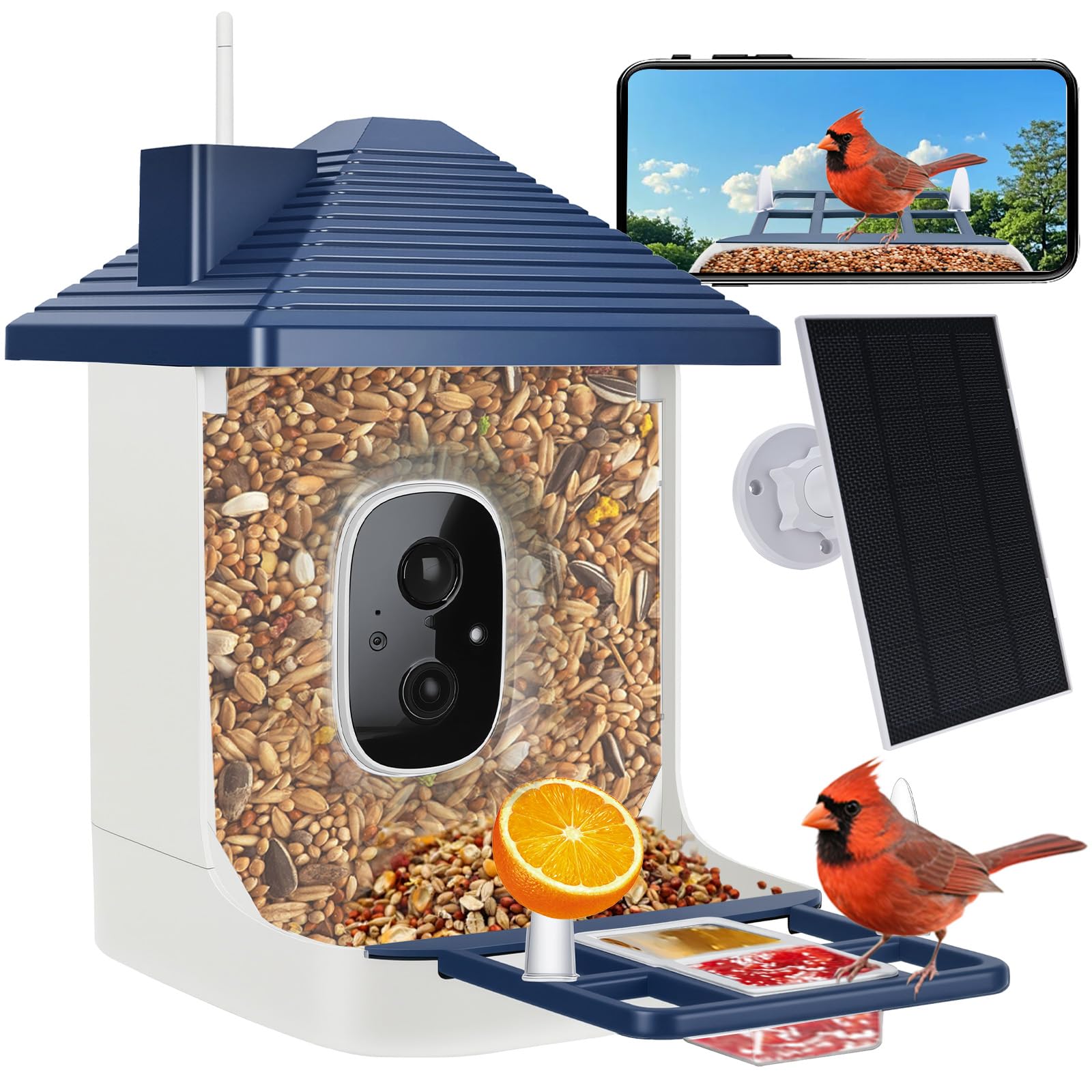 Smart Bird Feeder with Camera,AI Identify Species,Bird House with Solar Powered,Instant Arrival Alerts,2K Capture Video,Live View for Lover