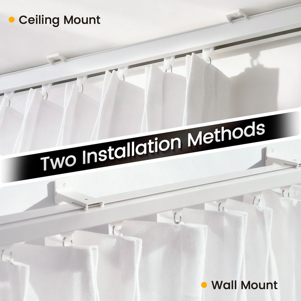 Aluminum Ceiling Curtain Track Set with 3 Types of Hooks, Adjustable Ceiling/Wall Mount Room Divider Curtain Rail System for Living Room, Bedroom
