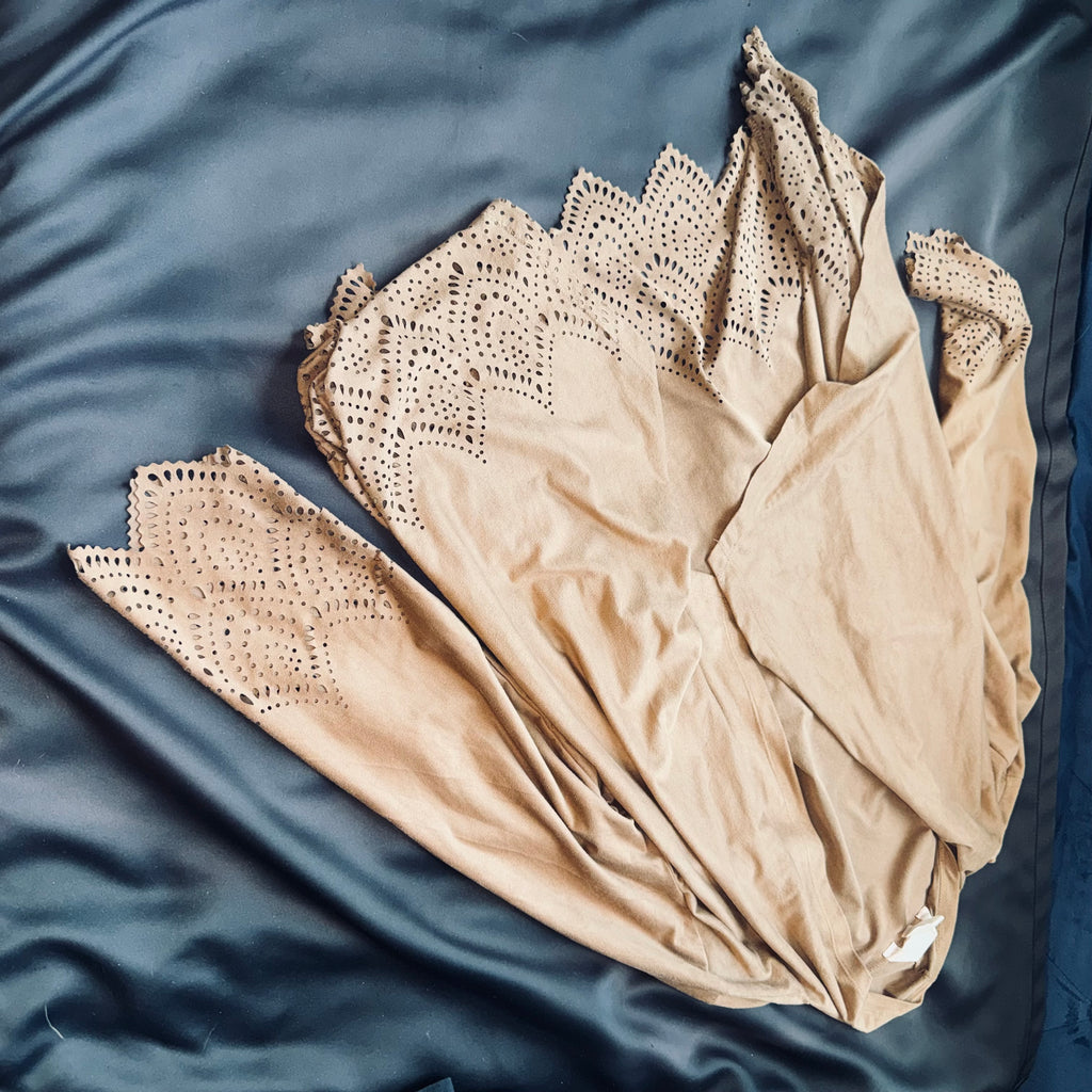 Kraft Kat Brown Laser-Cut Draped Open-Front Cardigan