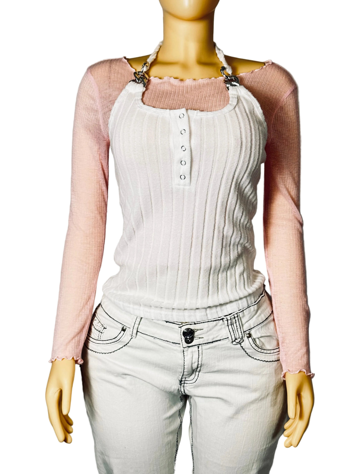 SHEIN Halter V-Neck Adjustable Medium Summer Basic Women's White Crop Top Tank