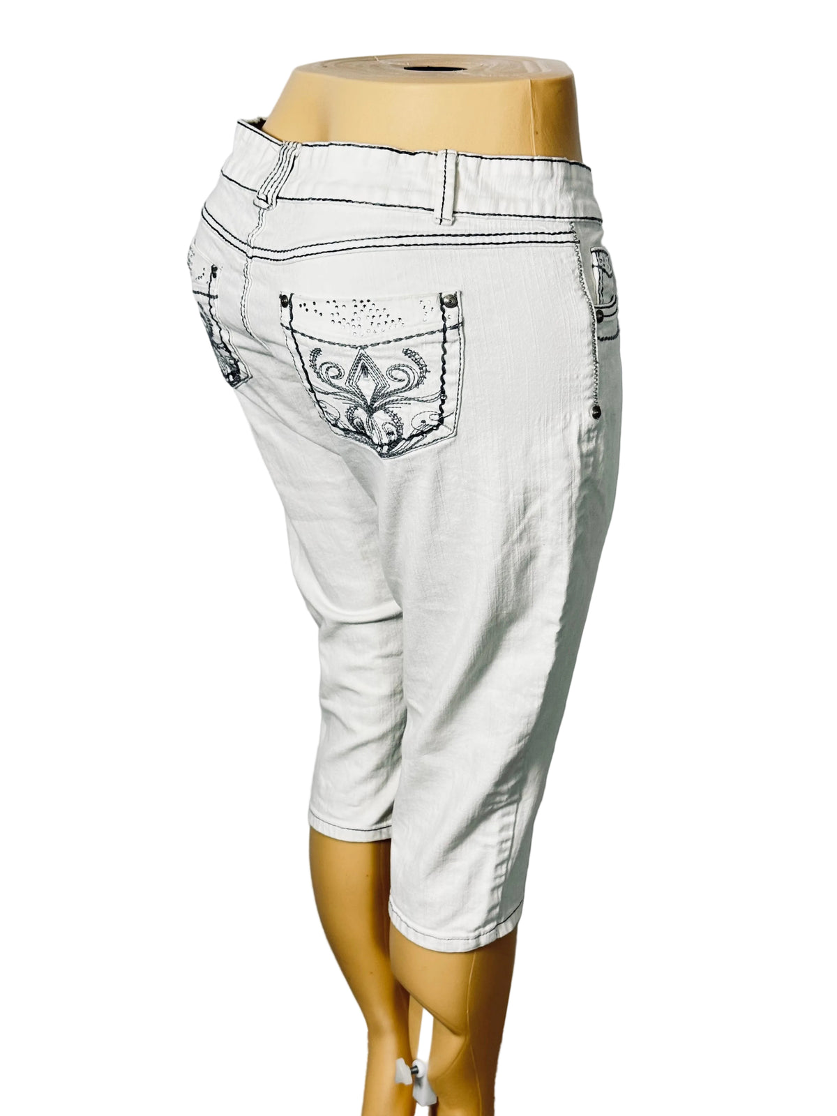 Vintage Y2K Jane Doe White Embellished Denim Capri Jean Stretch Pants Women's 13 Pre Owned