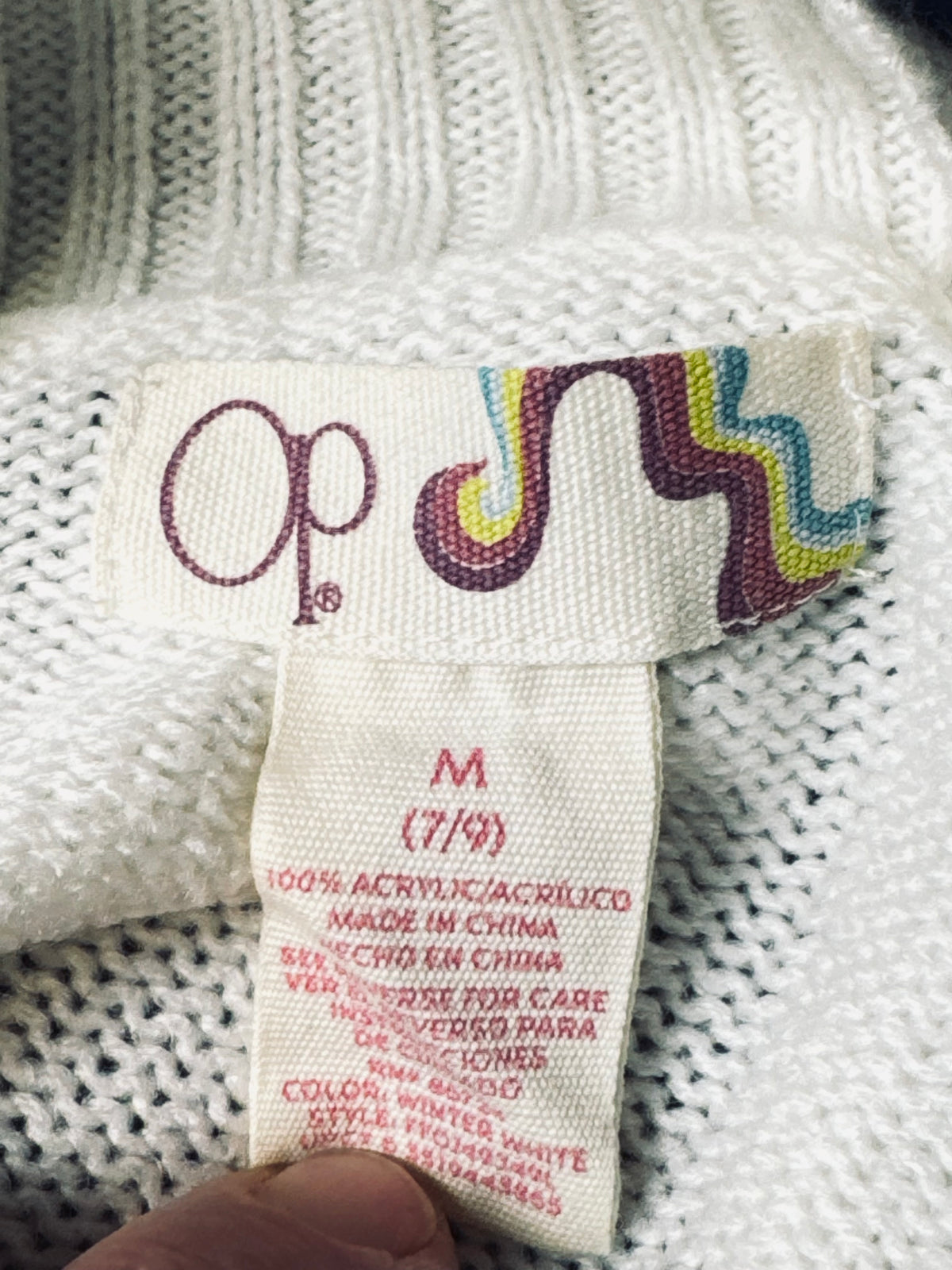 Vintage Y2K OP Sweater Women's M White Blue and Black Geometric Weave Pre Owned