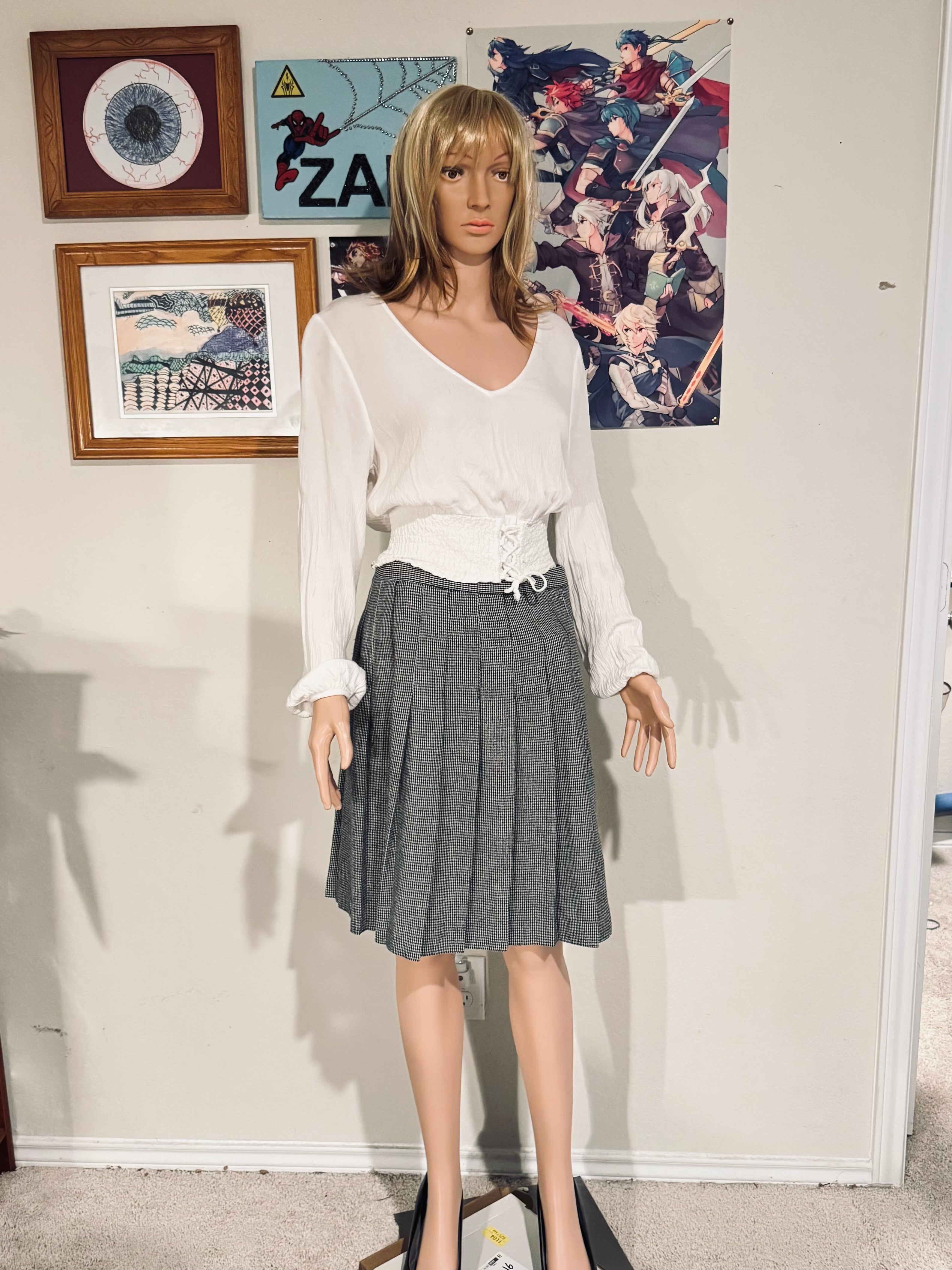Vintage Sag Harbor Wool Blend Pleated Skirt Size 12 Houndstooth Dark Academia