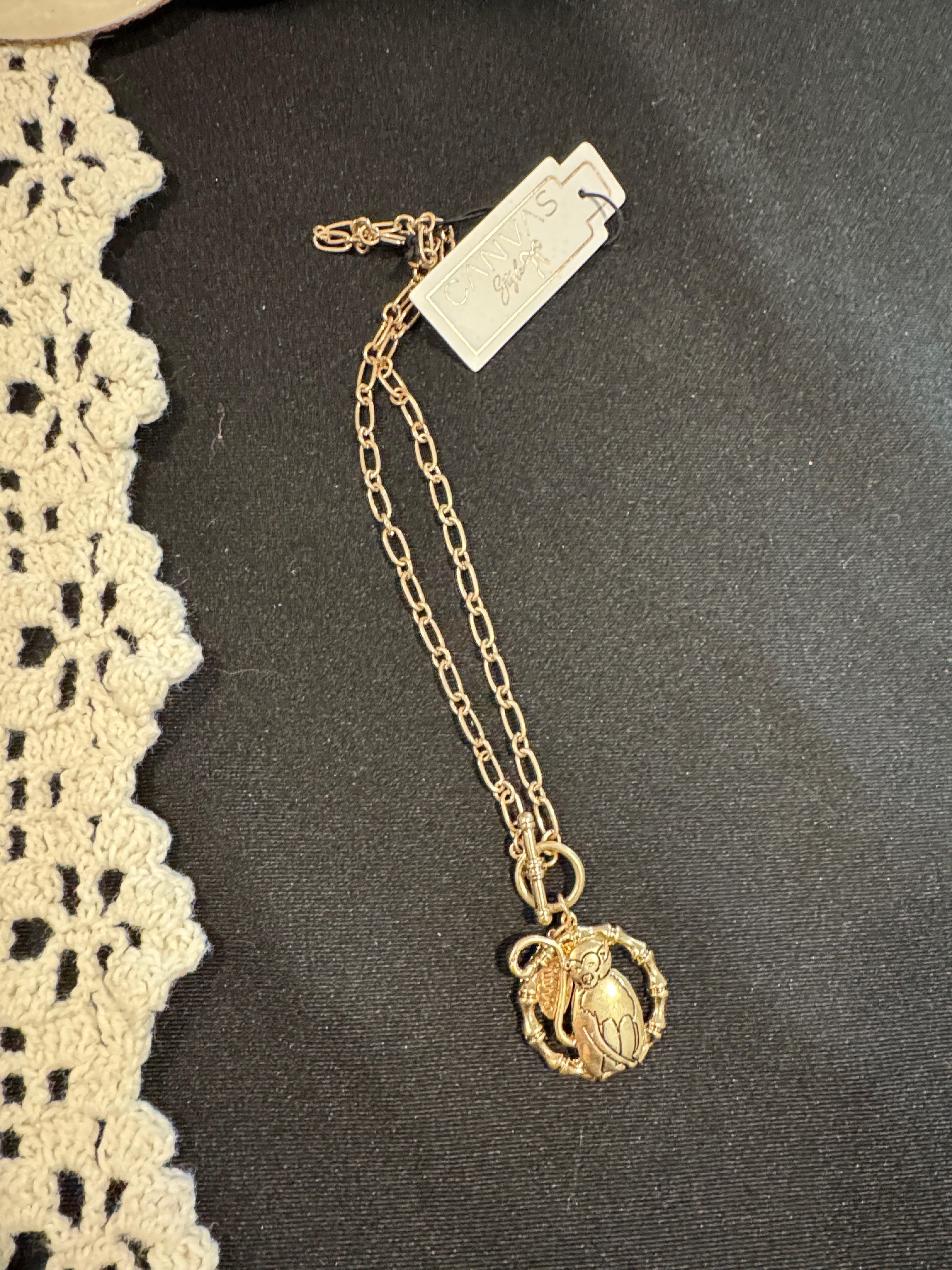 Playful Monkey Canvas Chain Necklace – Gold Finish Pendant  