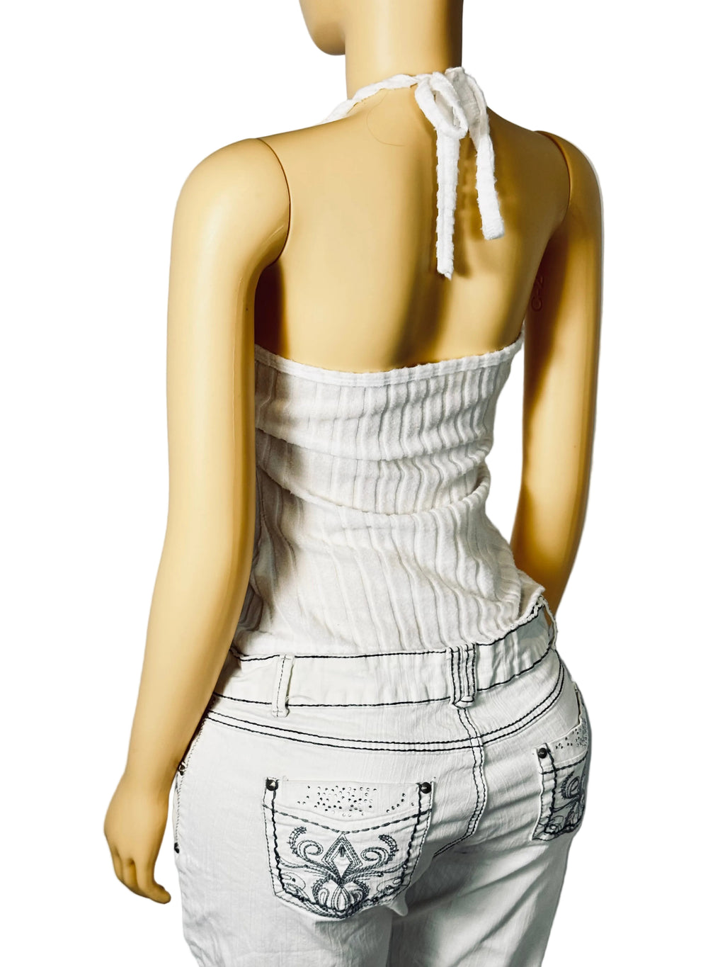 SHEIN Halter V-Neck Adjustable Medium Summer Basic Women's White Crop Top Tank
