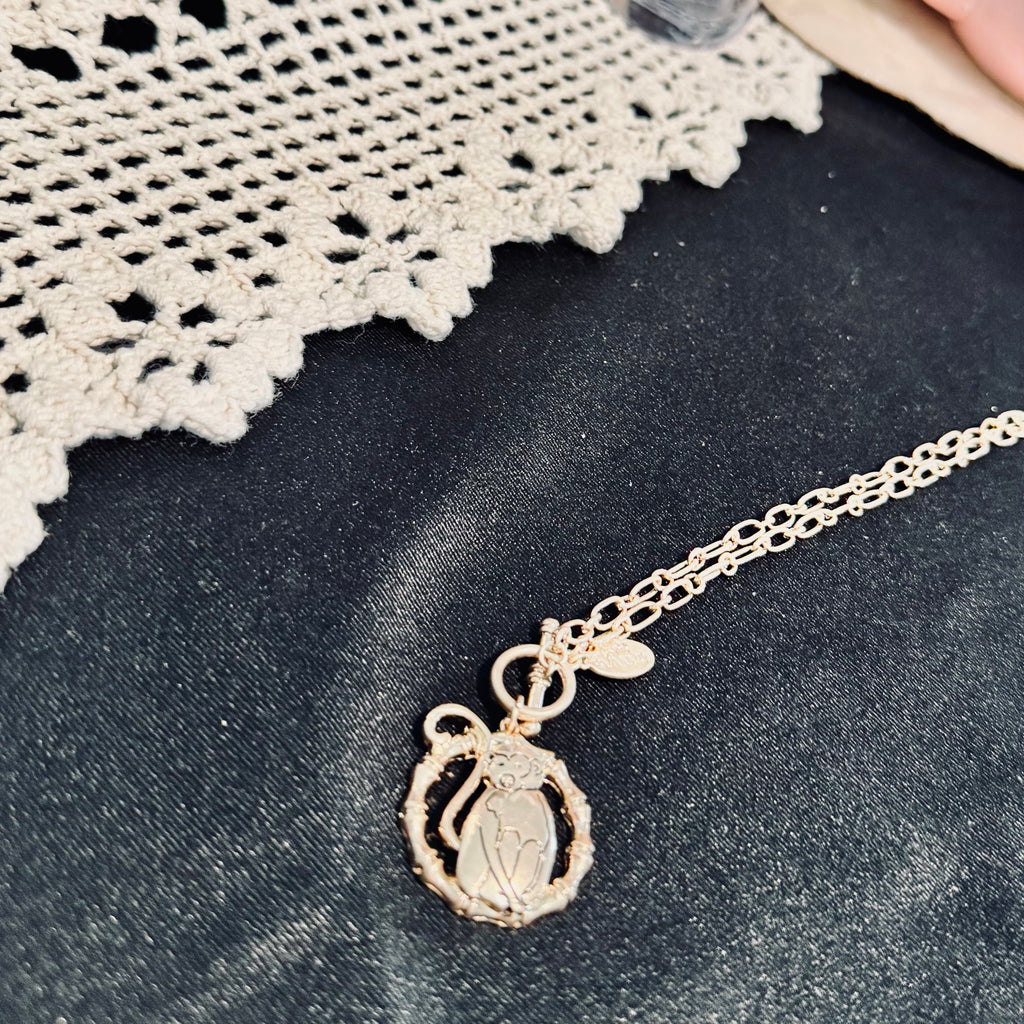 Playful Monkey Canvas Chain Necklace – Gold Finish Pendant  
