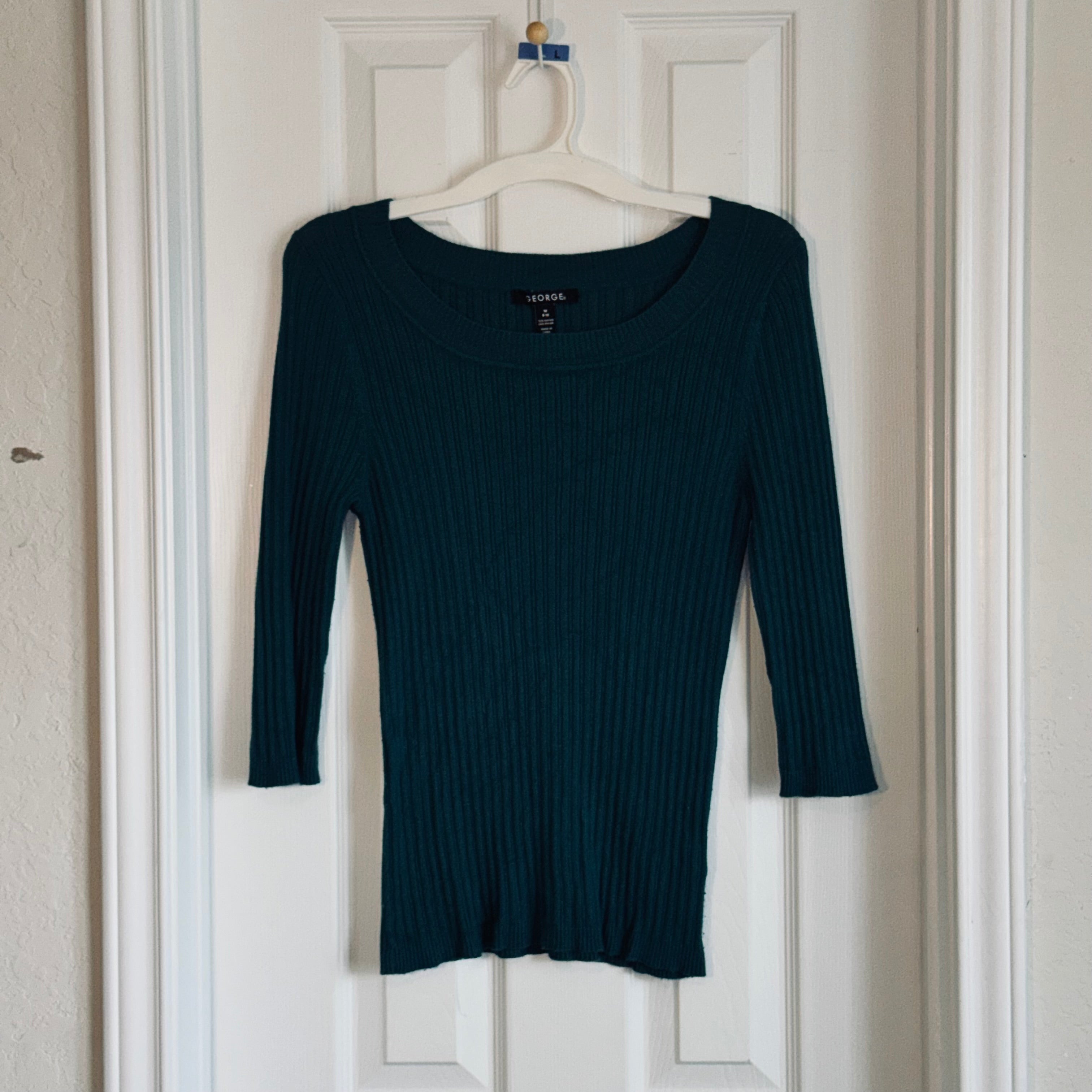 George Women's Teal Ribbed Scoop-Neck Top