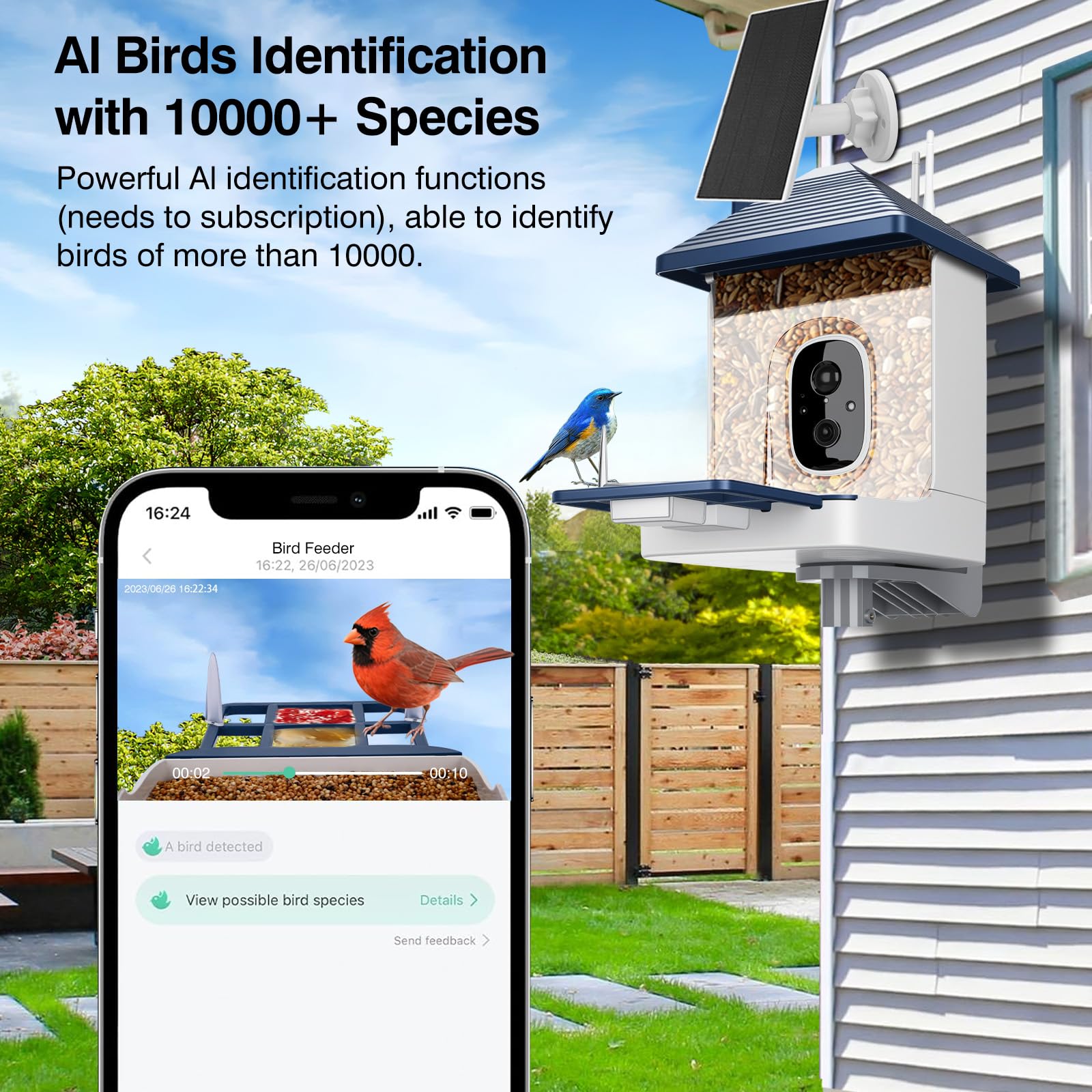 Smart Bird Feeder with Camera,AI Identify Species,Bird House with Solar Powered,Instant Arrival Alerts,2K Capture Video,Live View for Lover