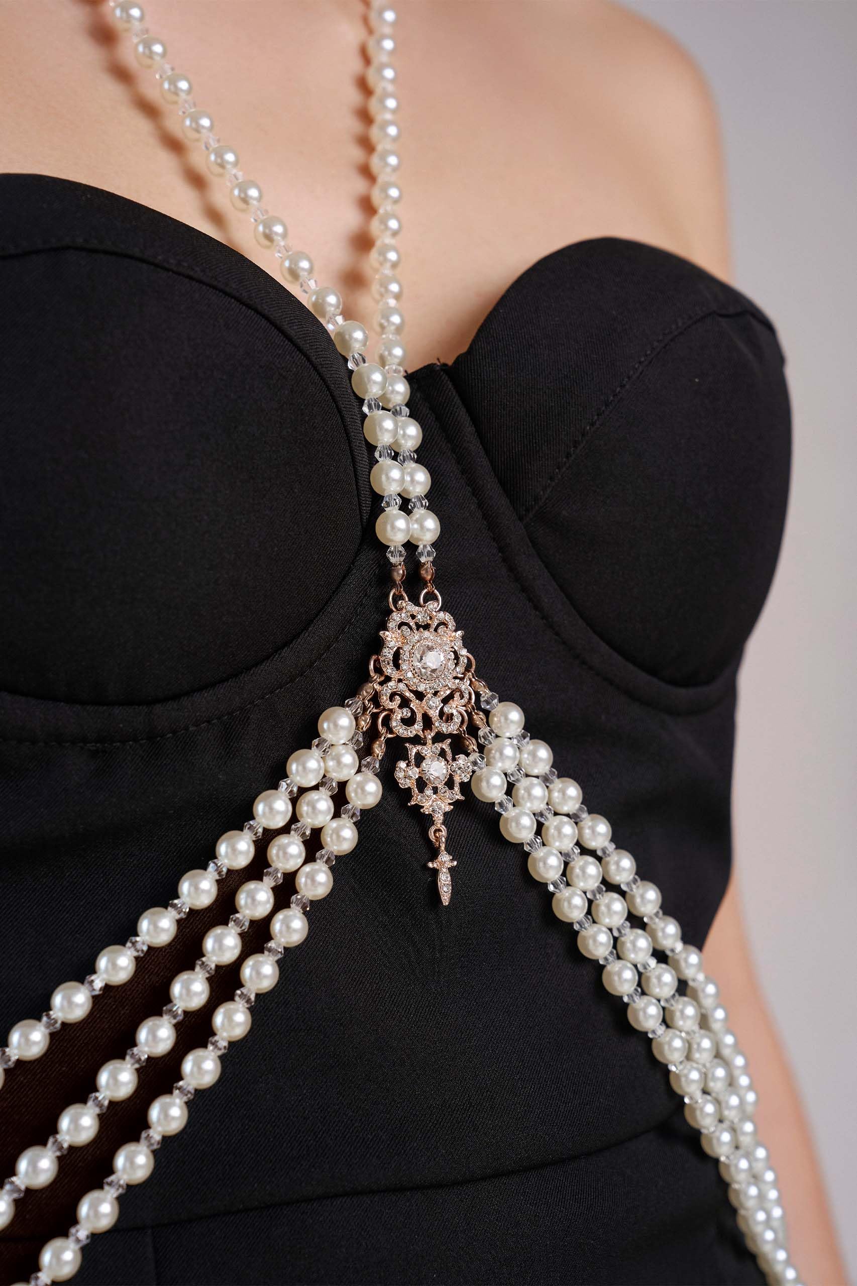 BABEYOND 1920s Pearl Body Chain for Evening Party Gatsby Imitation Pearl Chain for Flapper Costume